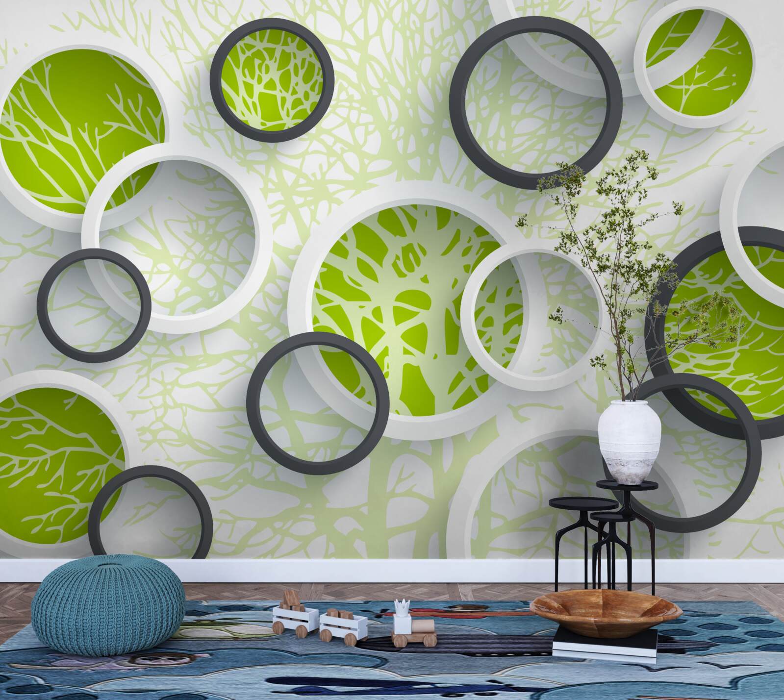 Fototapet cercurile lentilei reflectă verdele frunzelor copacilor