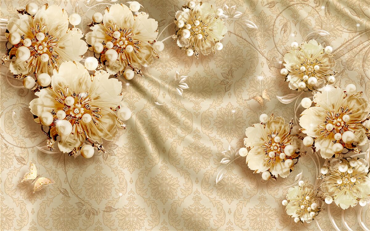 Fototapet nuanțe florale și de mătase dominate de tonuri de maro