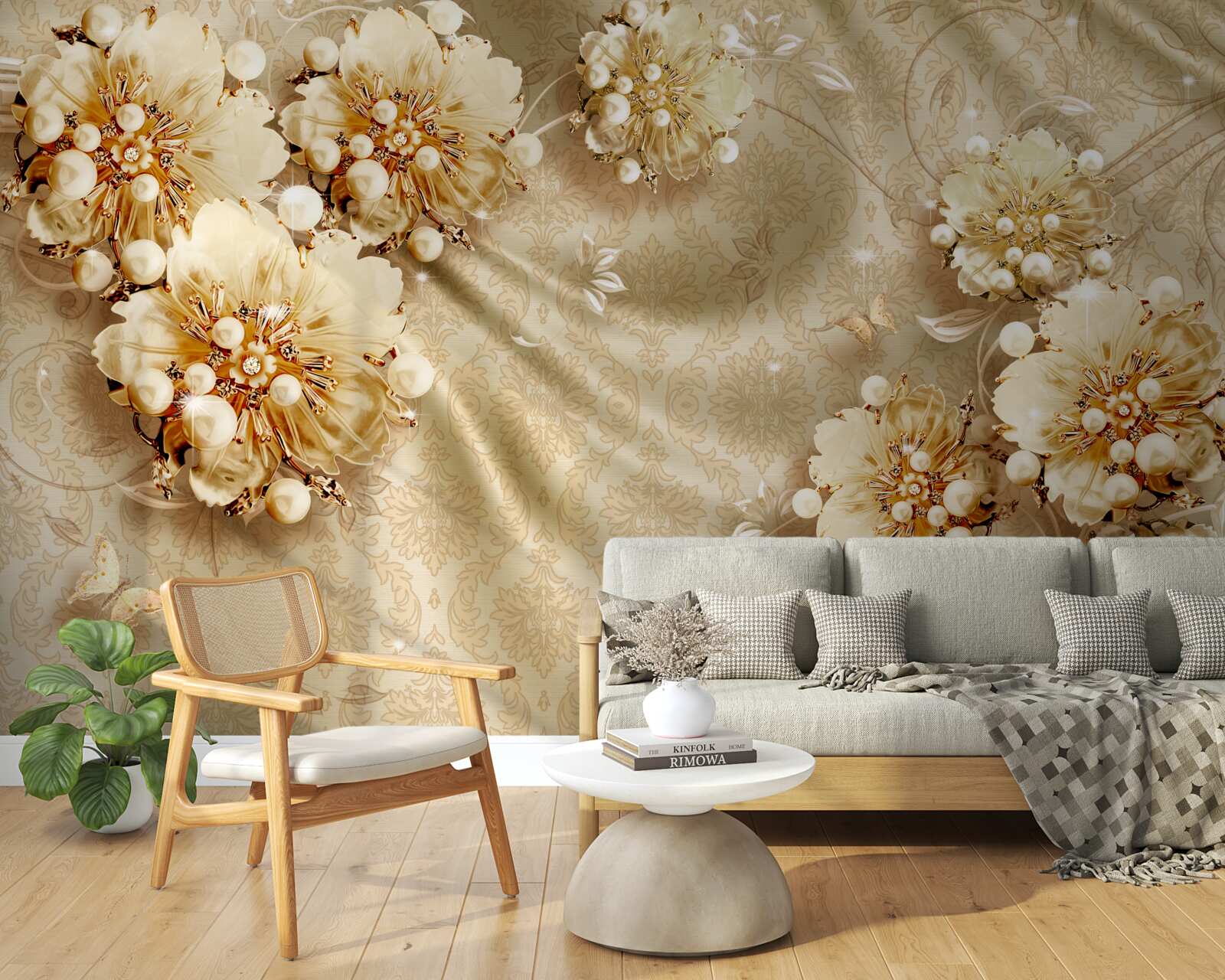 Fototapet nuanțe florale și de mătase dominate de tonuri de maro