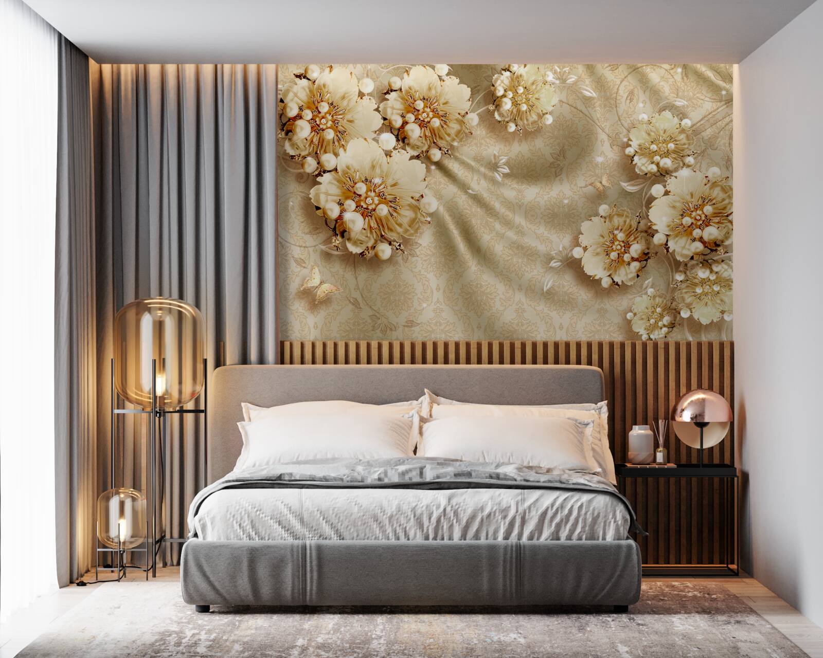 Fototapet nuanțe florale și de mătase dominate de tonuri de maro