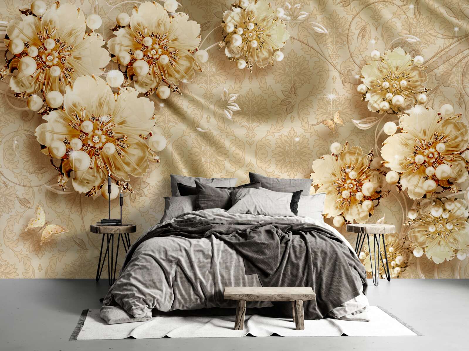 Fototapet nuanțe florale și de mătase dominate de tonuri de maro