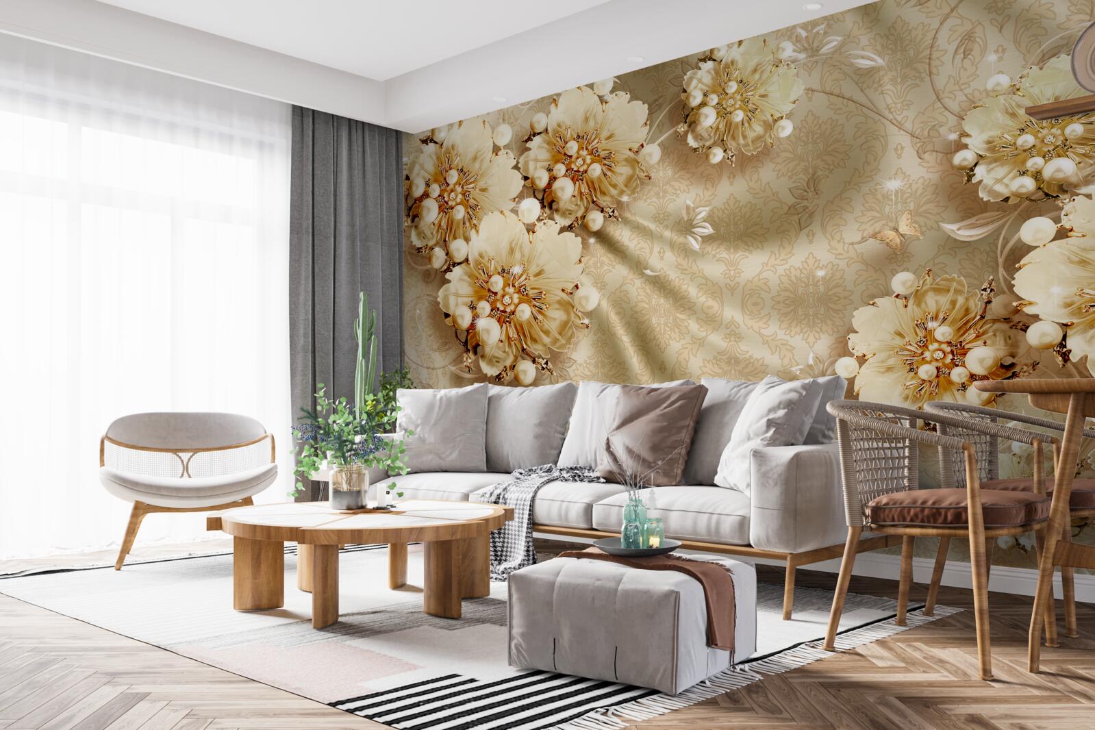 Fototapet nuanțe florale și de mătase dominate de tonuri de maro