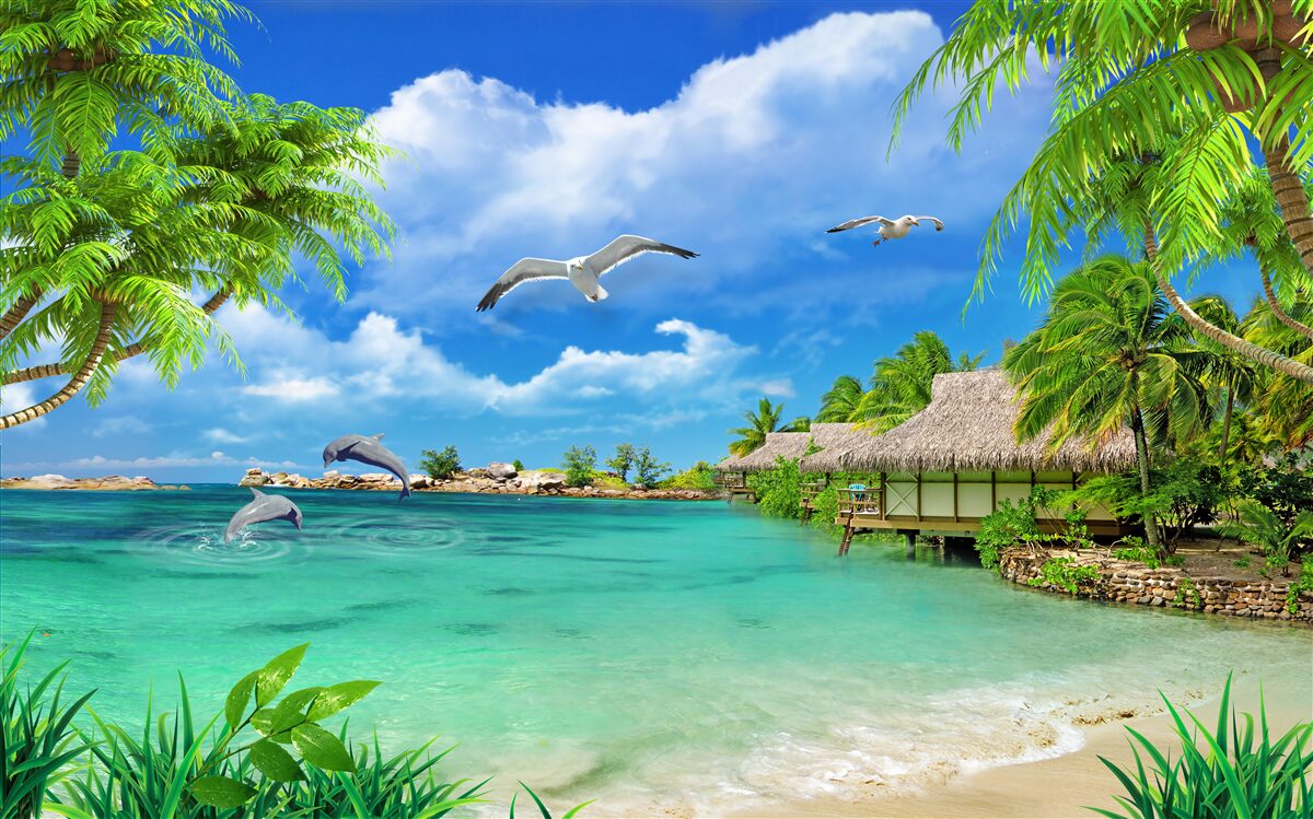 Fototapet țărm tropical cu apă azurie