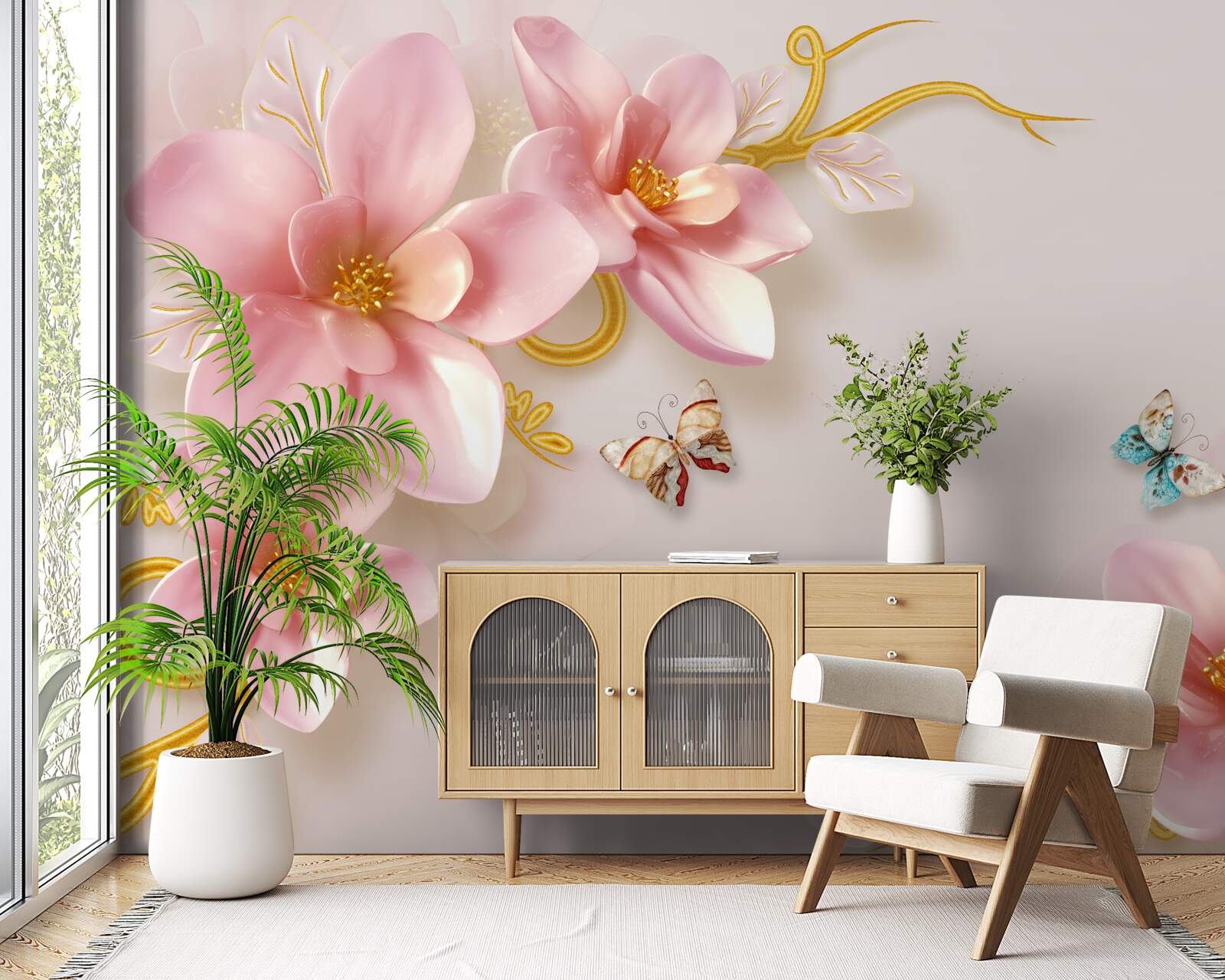 Fototapet flori atractive din porțelan roz