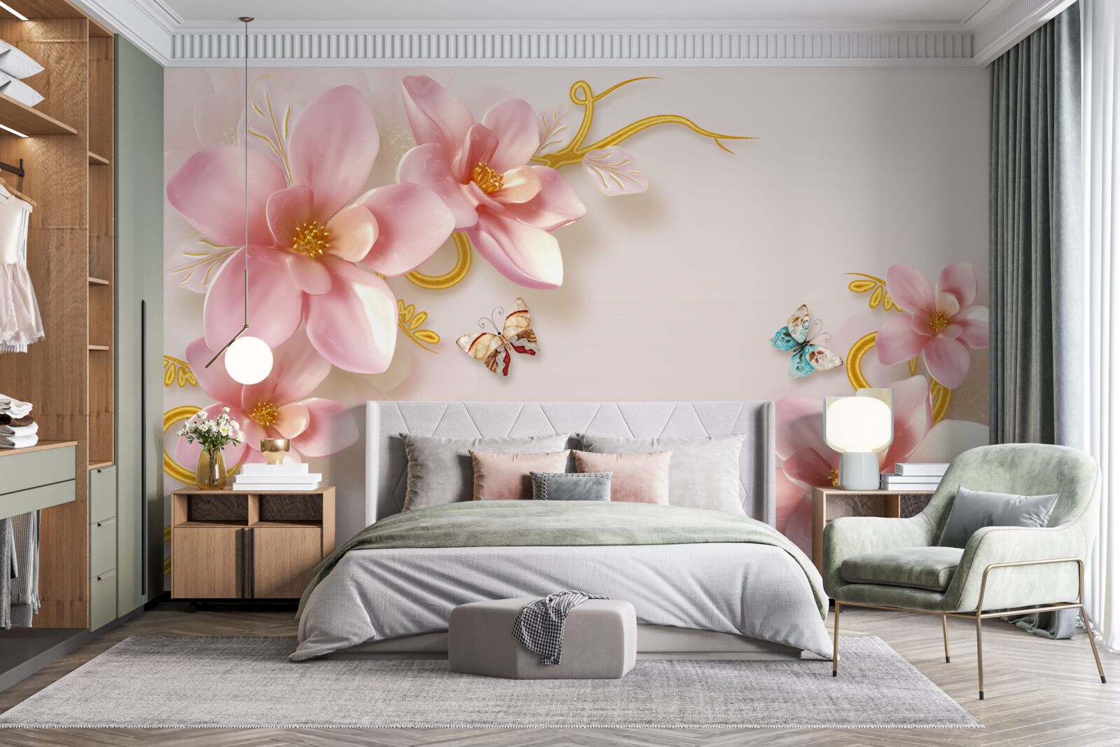 Fototapet flori atractive din porțelan roz