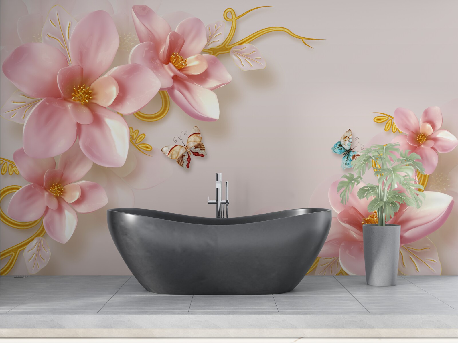 Fototapet flori atractive din porțelan roz