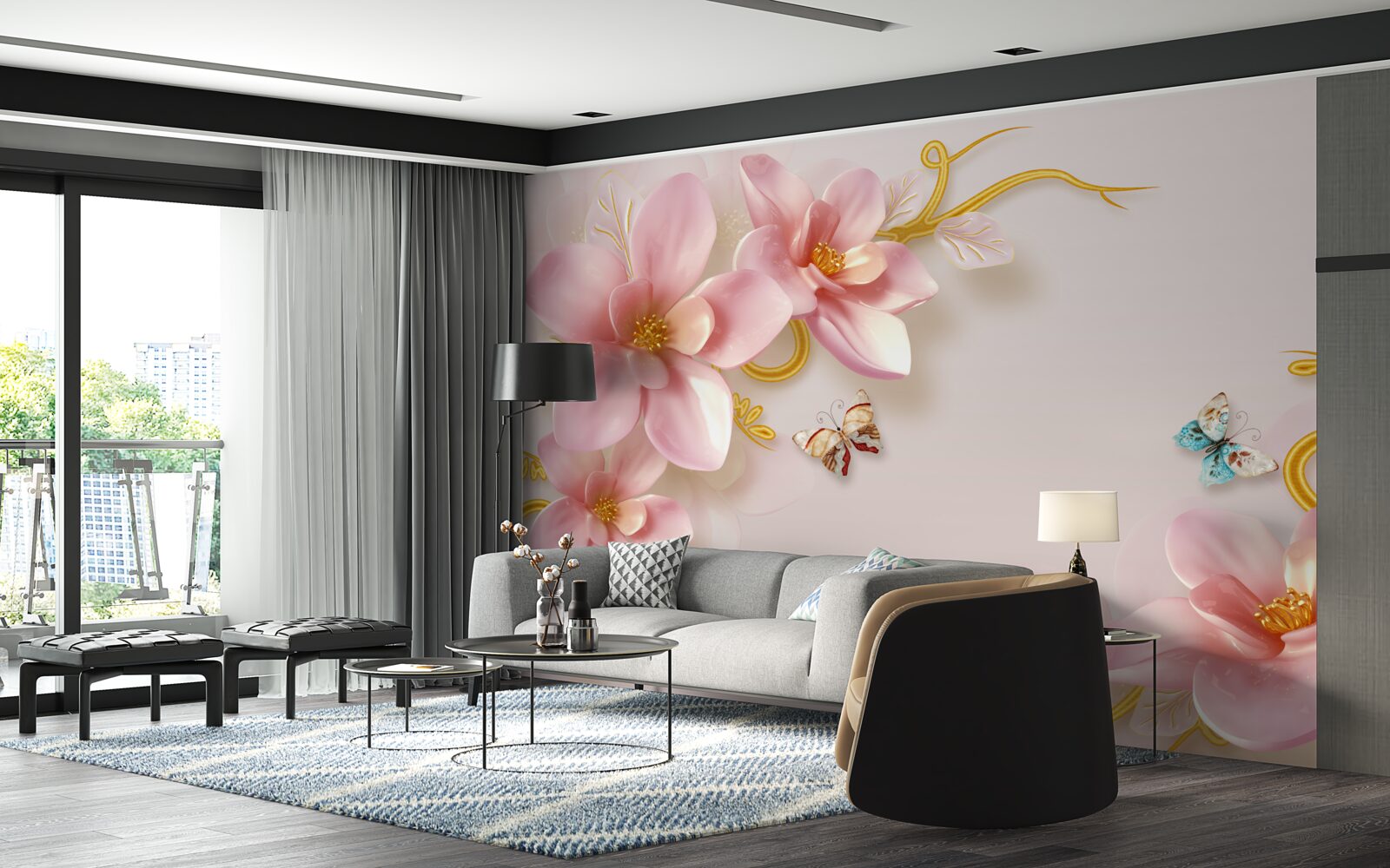 Fototapet flori atractive din porțelan roz