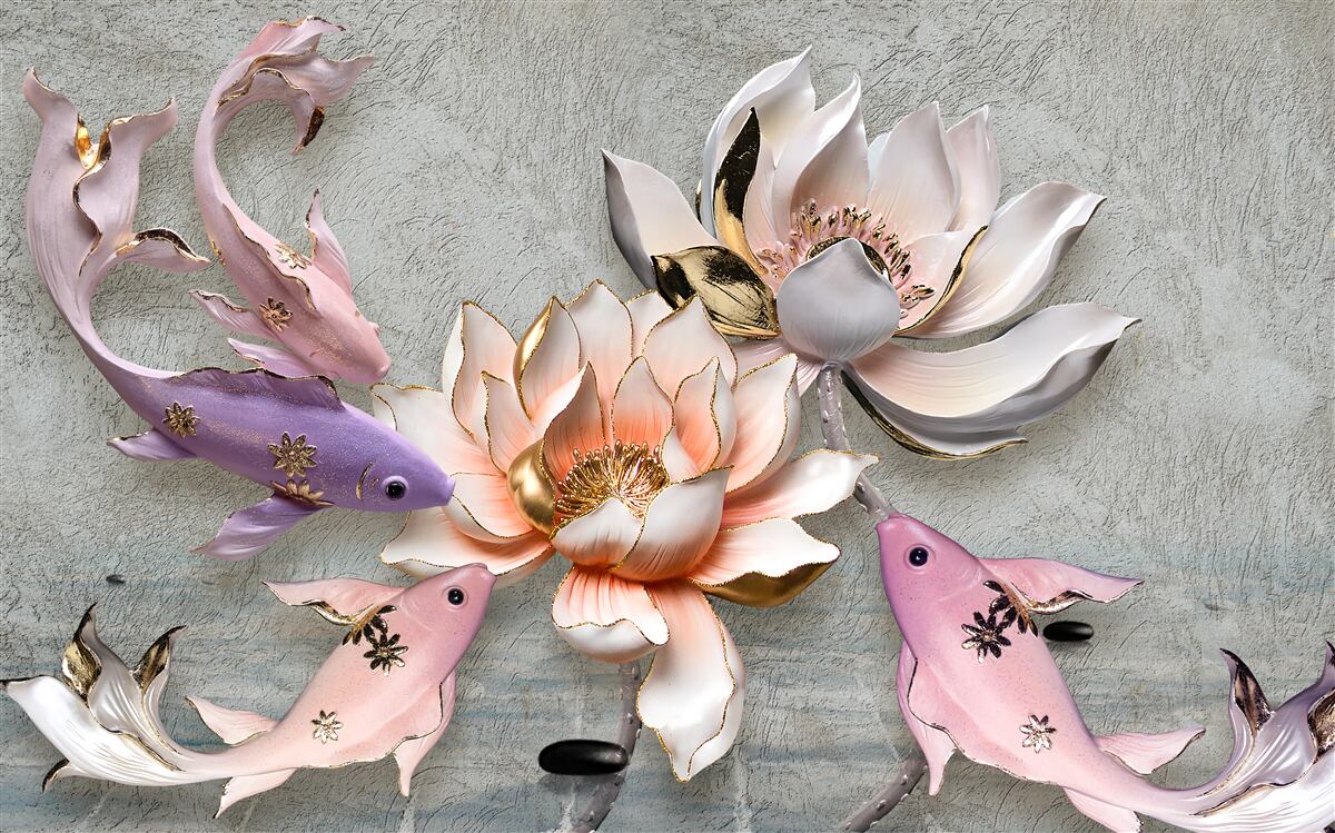 Fototapet flori în apropierea unui lac în care înoată lebedele