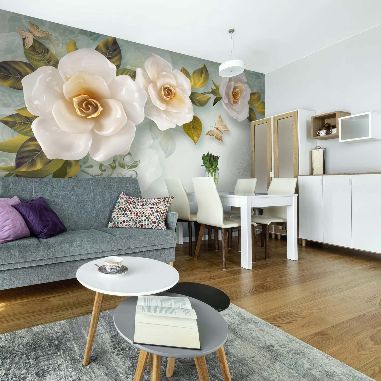 Fototapet trandafiri în lac bej