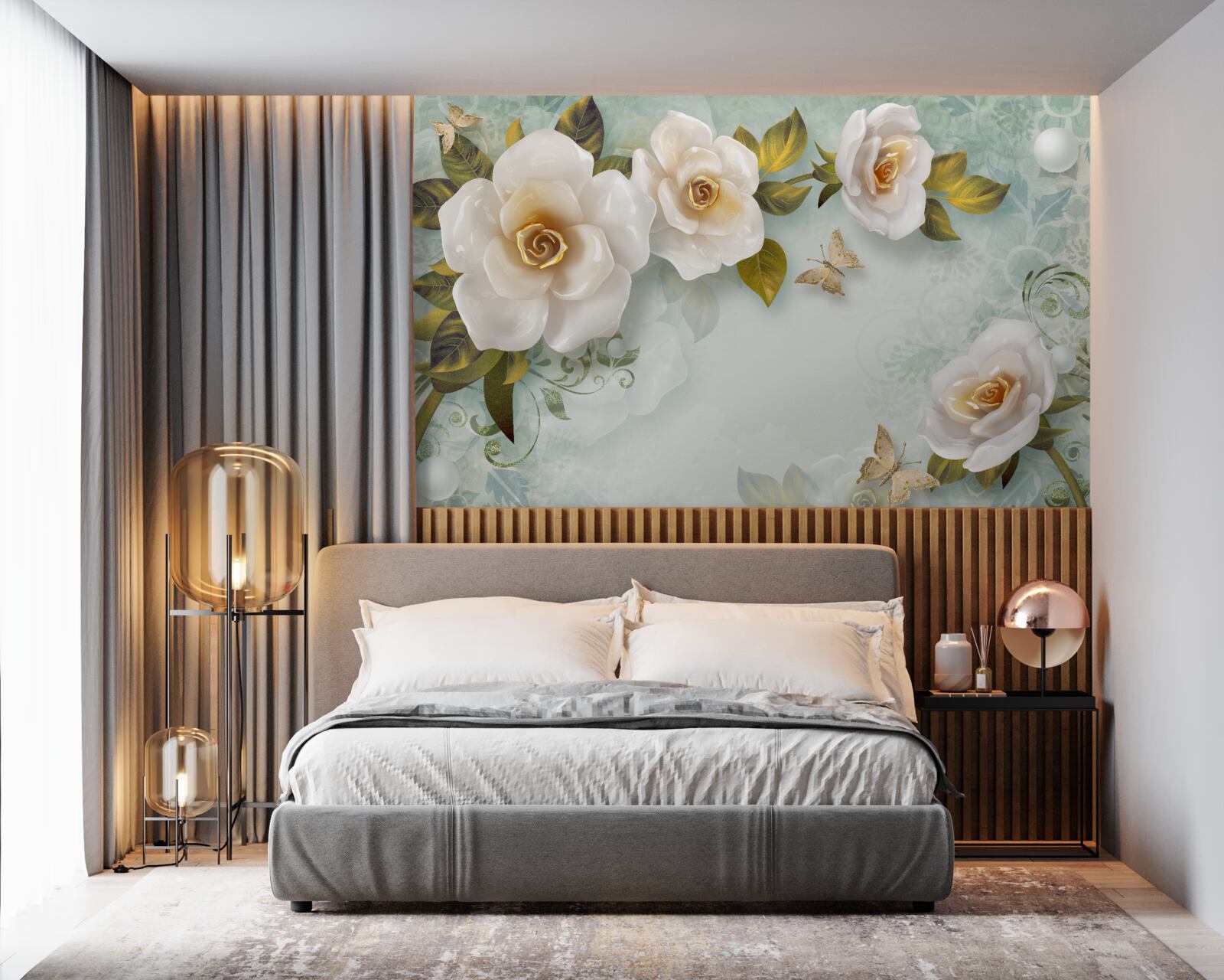 Fototapet trandafiri în lac bej