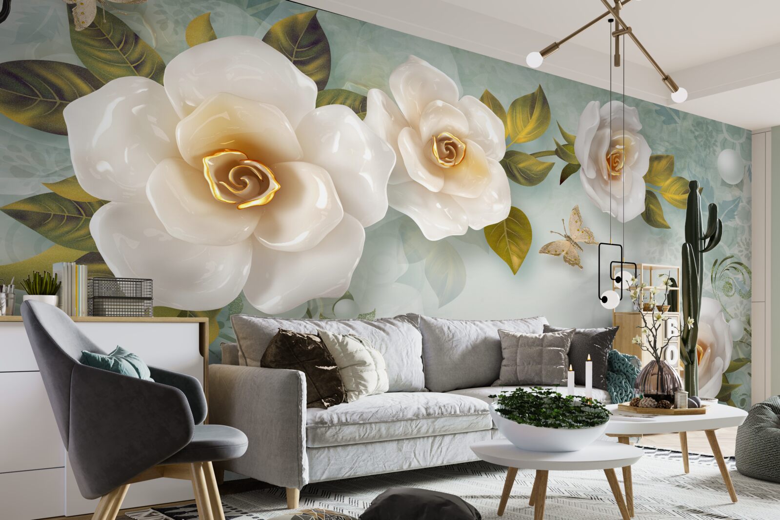 Fototapet trandafiri în lac bej