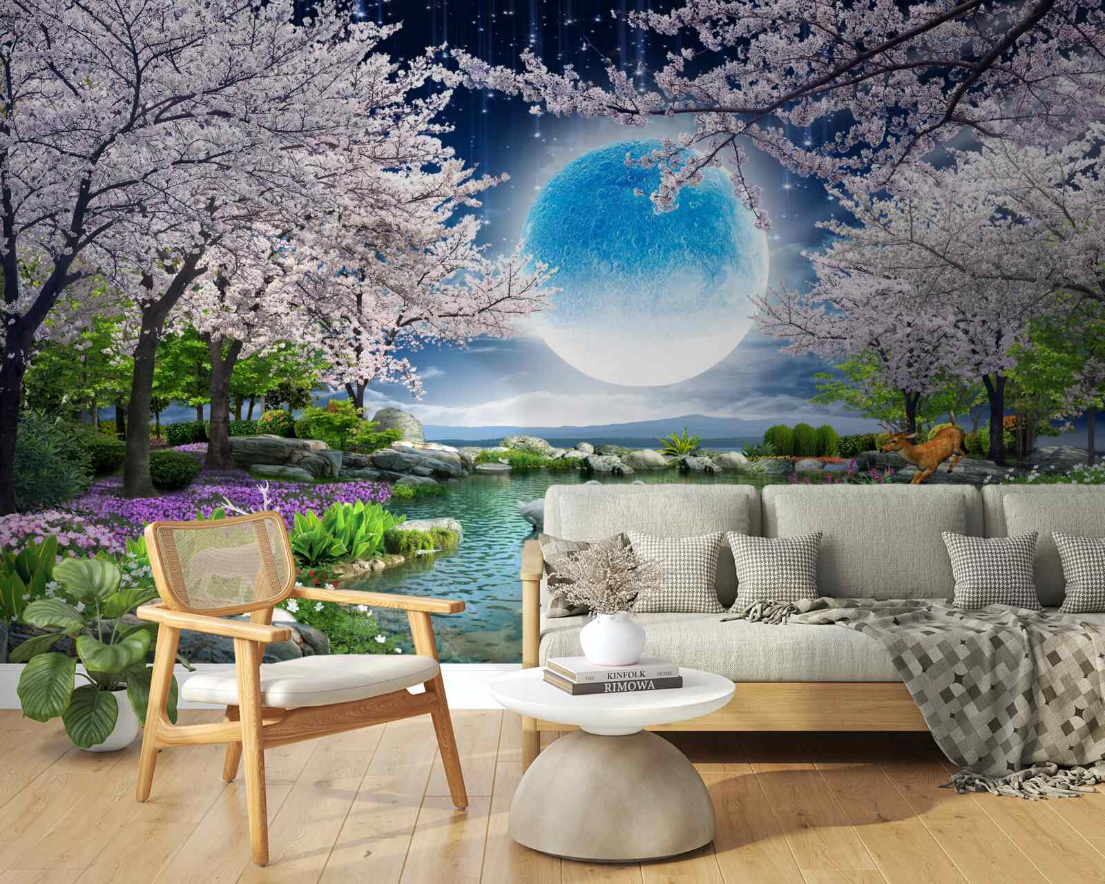 Fototapet pădure magică sub cupola unei luni uriașe