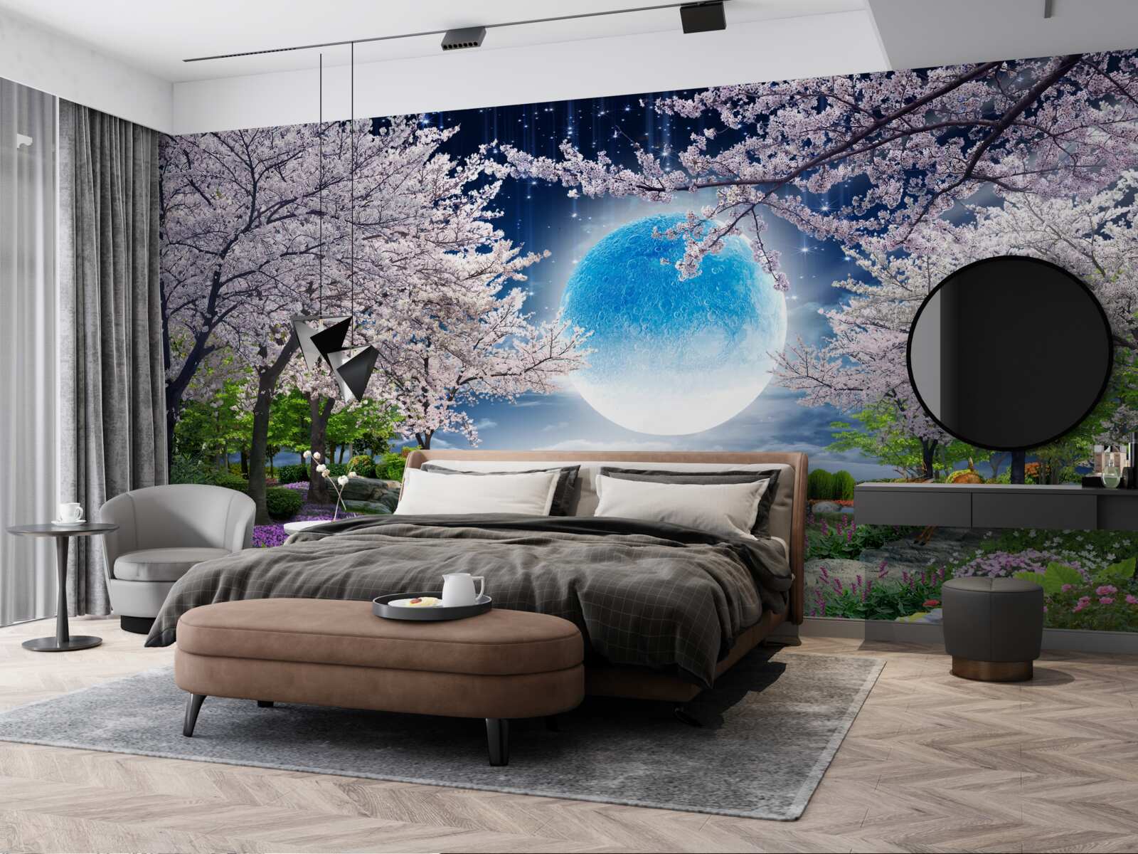 Fototapet pădure magică sub cupola unei luni uriașe