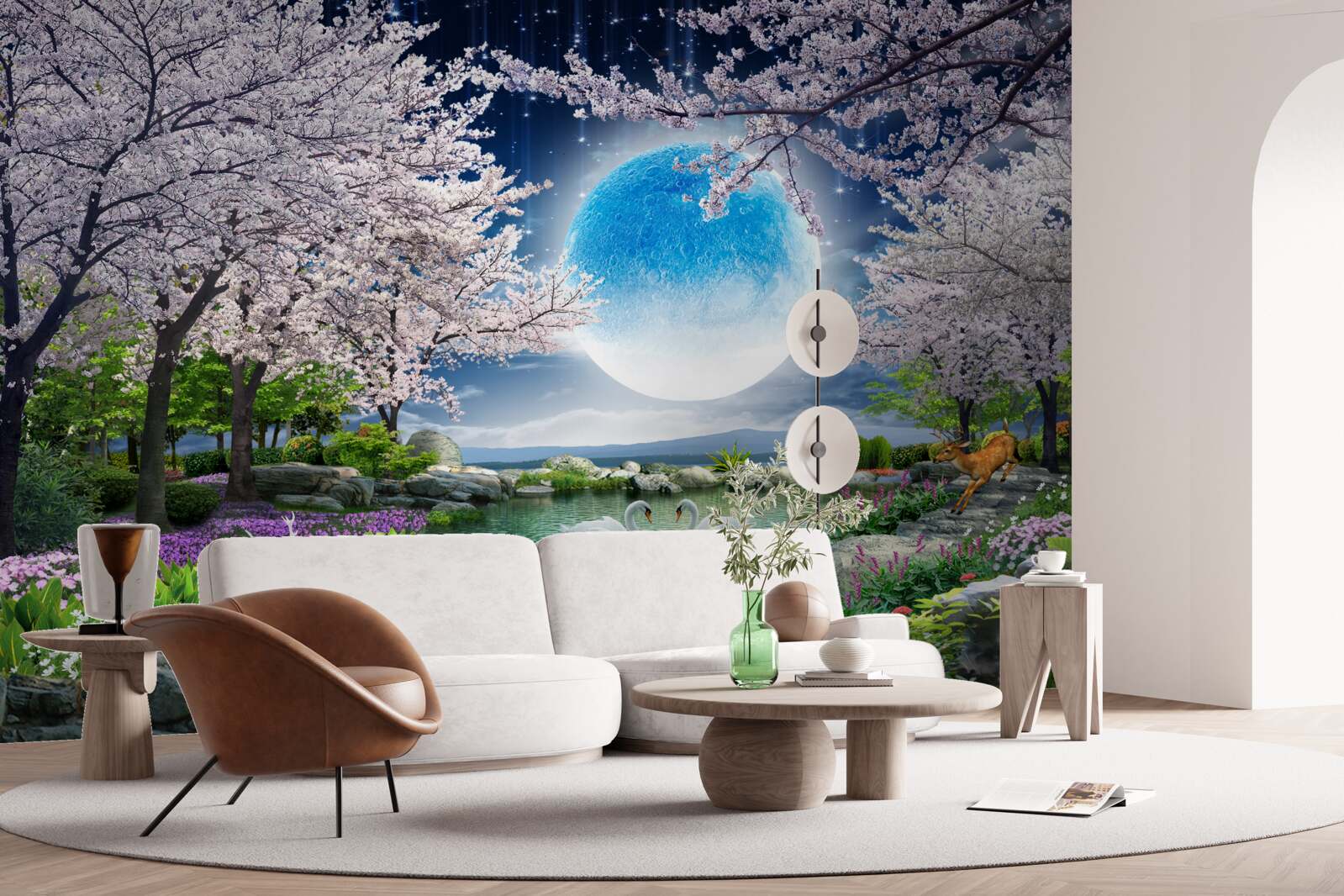 Fototapet pădure magică sub cupola unei luni uriașe