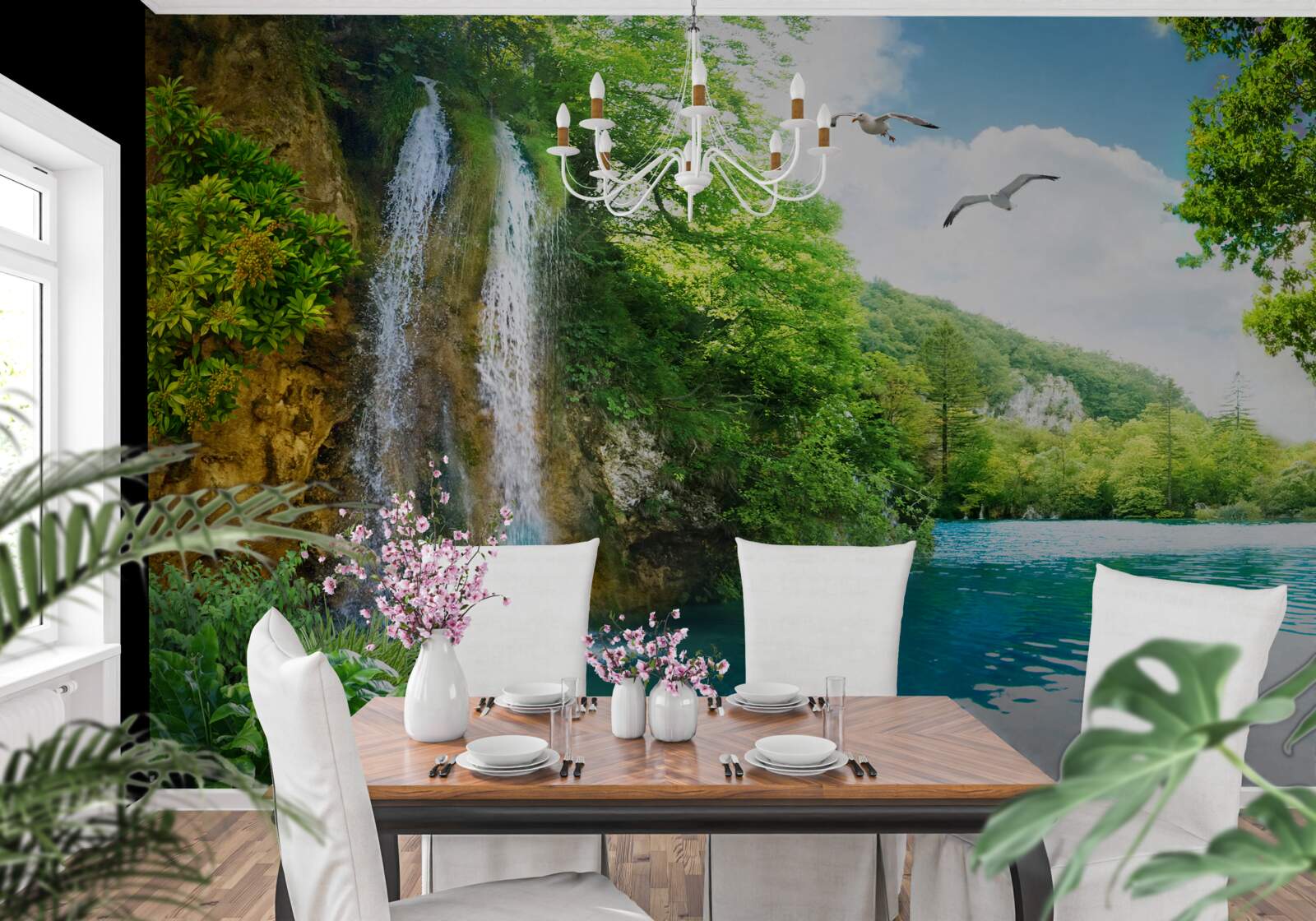 Fototapet o frumusețe naturală fabuloasă înconjoară cascada și lacul