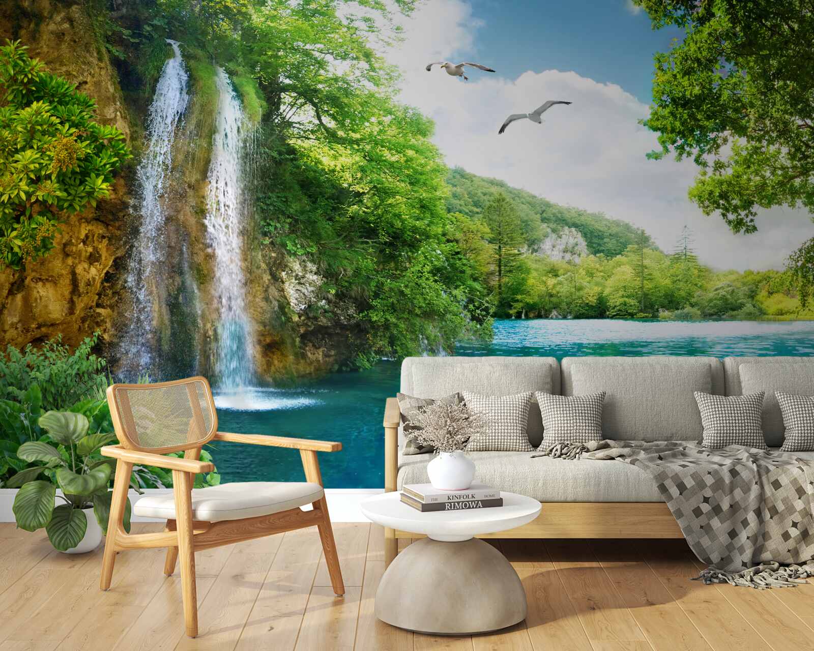 Fototapet o frumusețe naturală fabuloasă înconjoară cascada și lacul