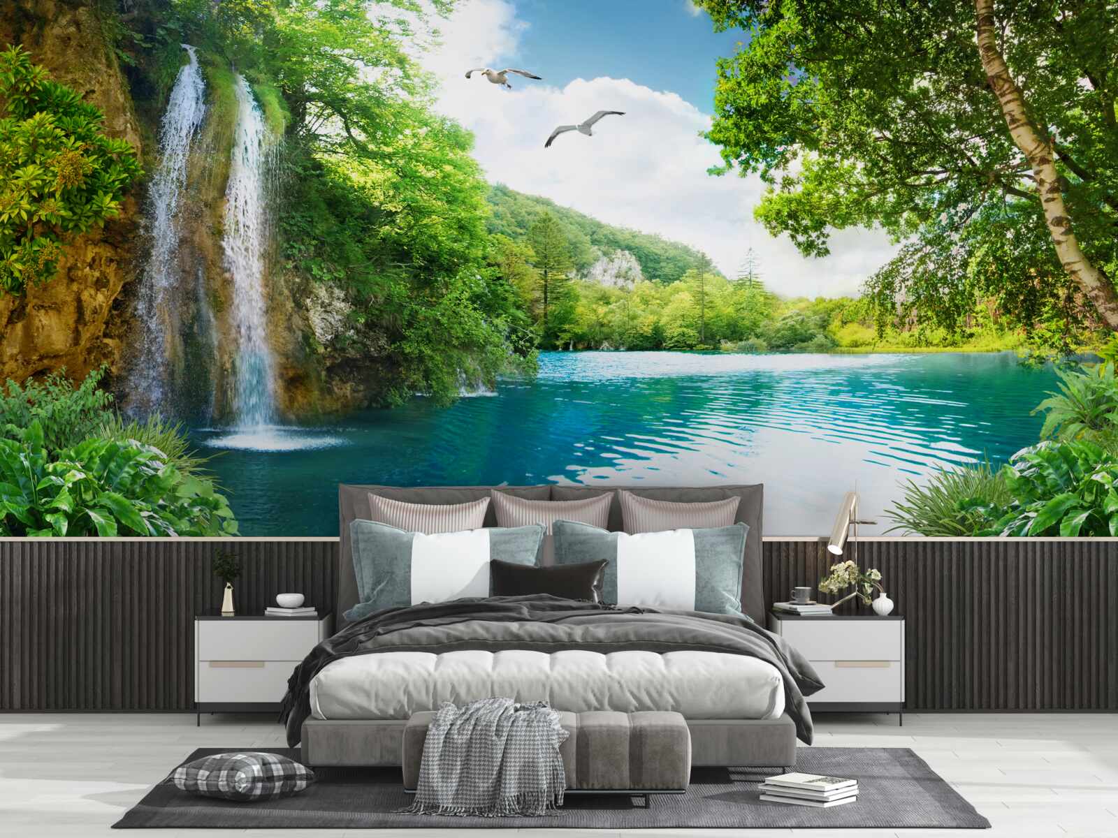 Fototapet o frumusețe naturală fabuloasă înconjoară cascada și lacul