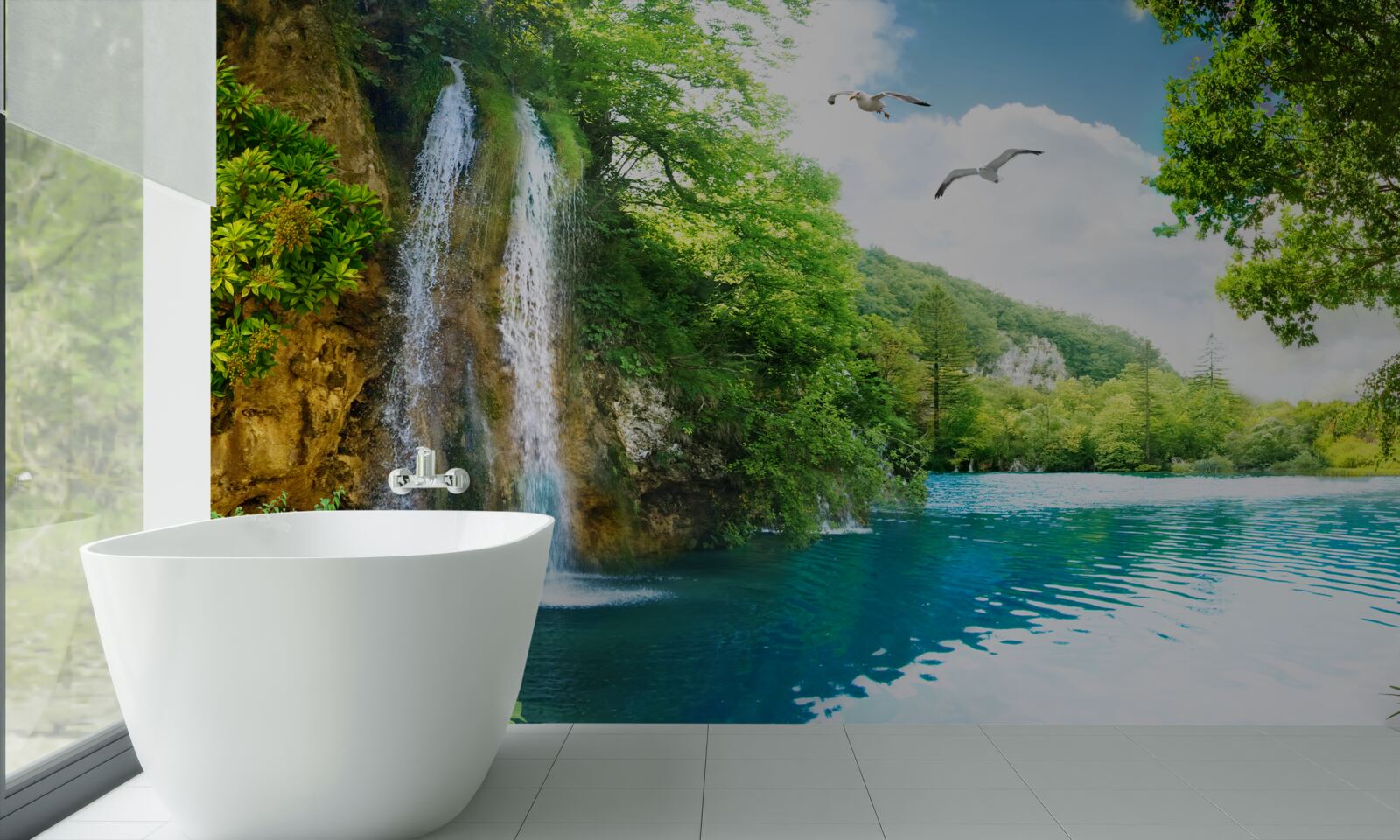 Fototapet o frumusețe naturală fabuloasă înconjoară cascada și lacul