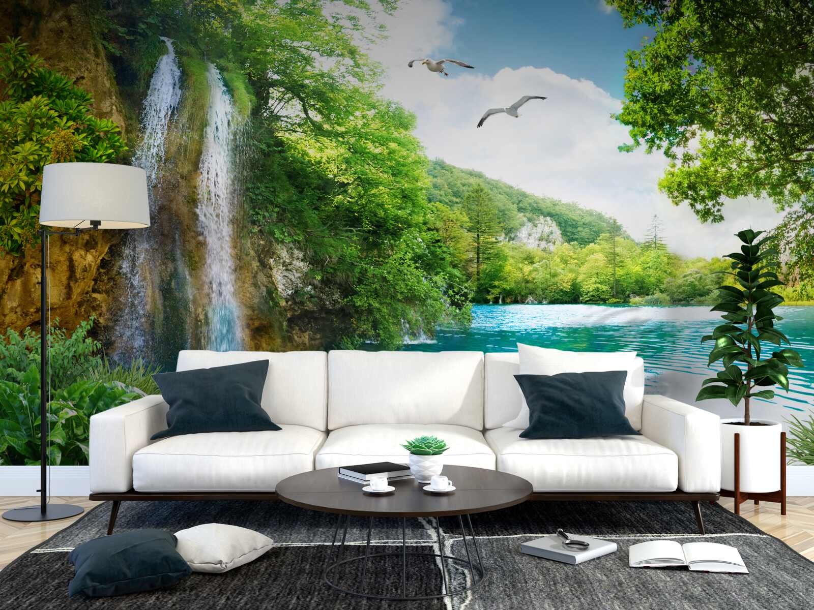 Fototapet o frumusețe naturală fabuloasă înconjoară cascada și lacul