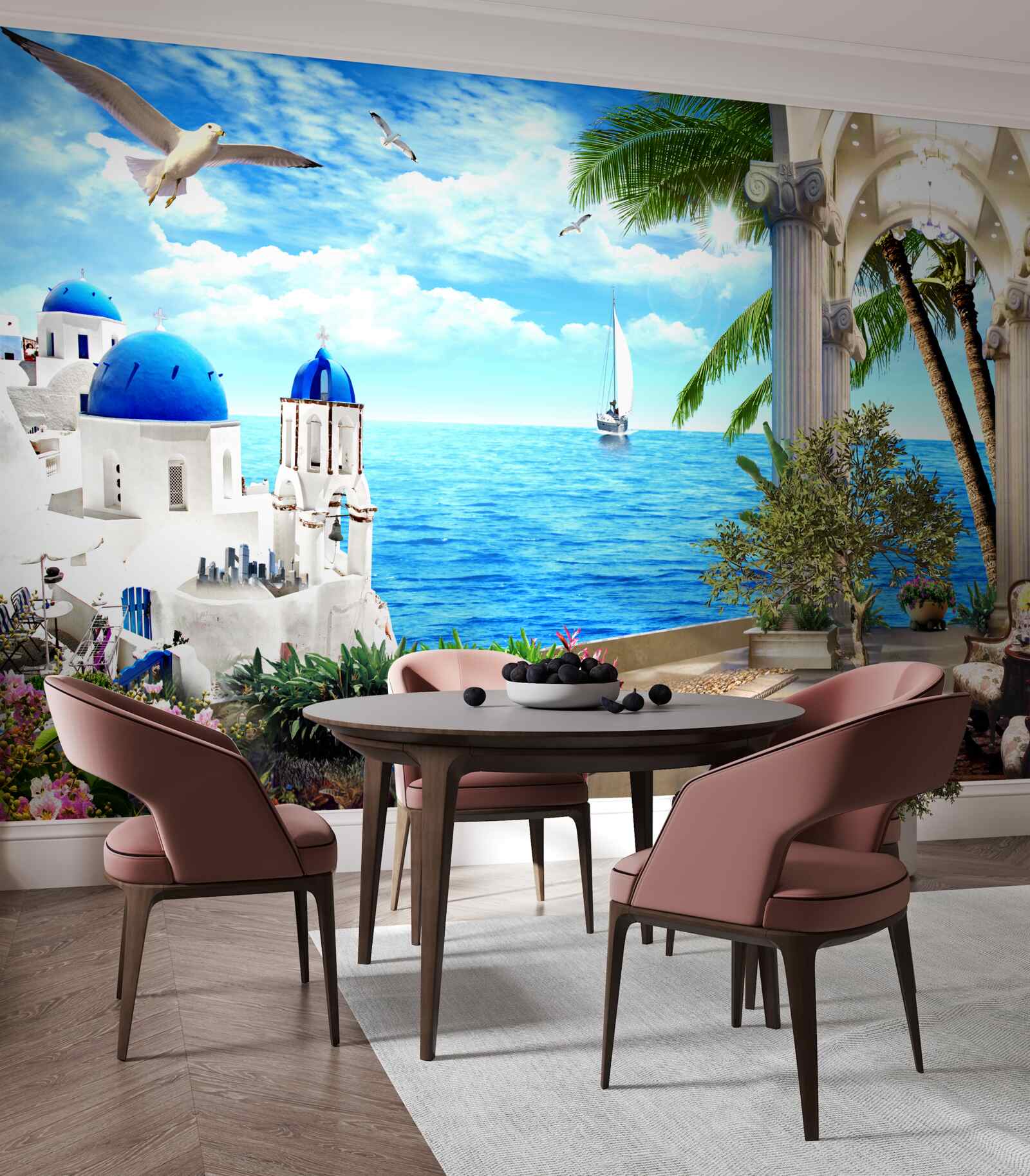 Fototapet Colonadă grecească care duce la mare