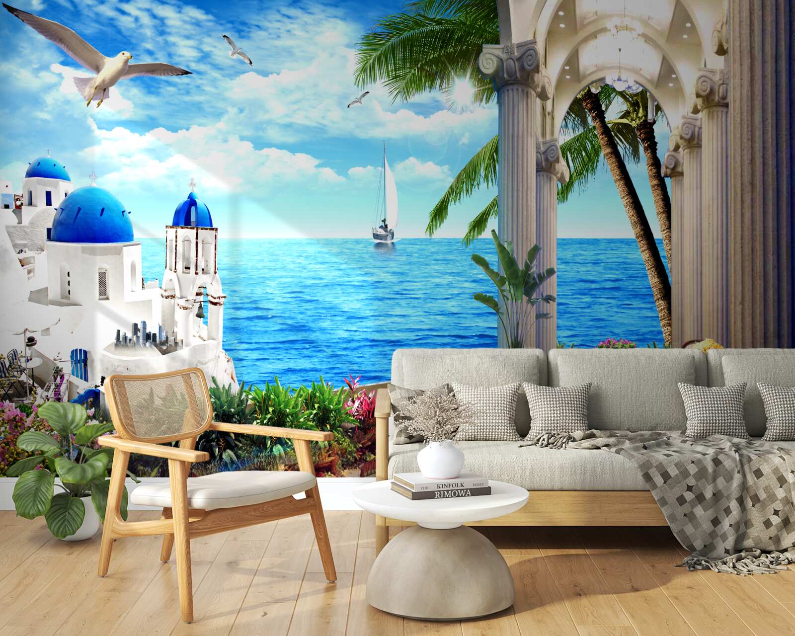 Fototapet Colonadă grecească care duce la mare