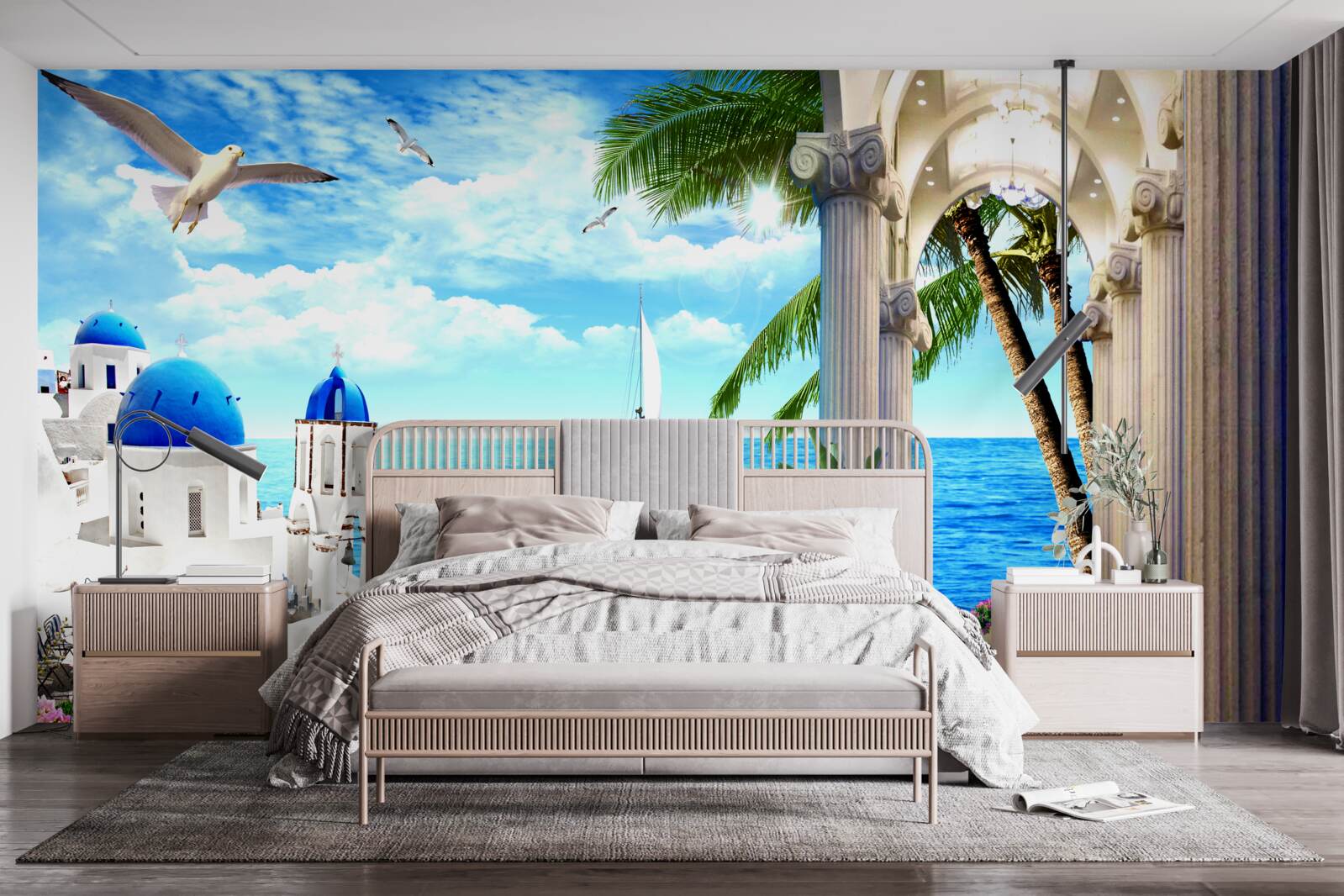 Fototapet Colonadă grecească care duce la mare