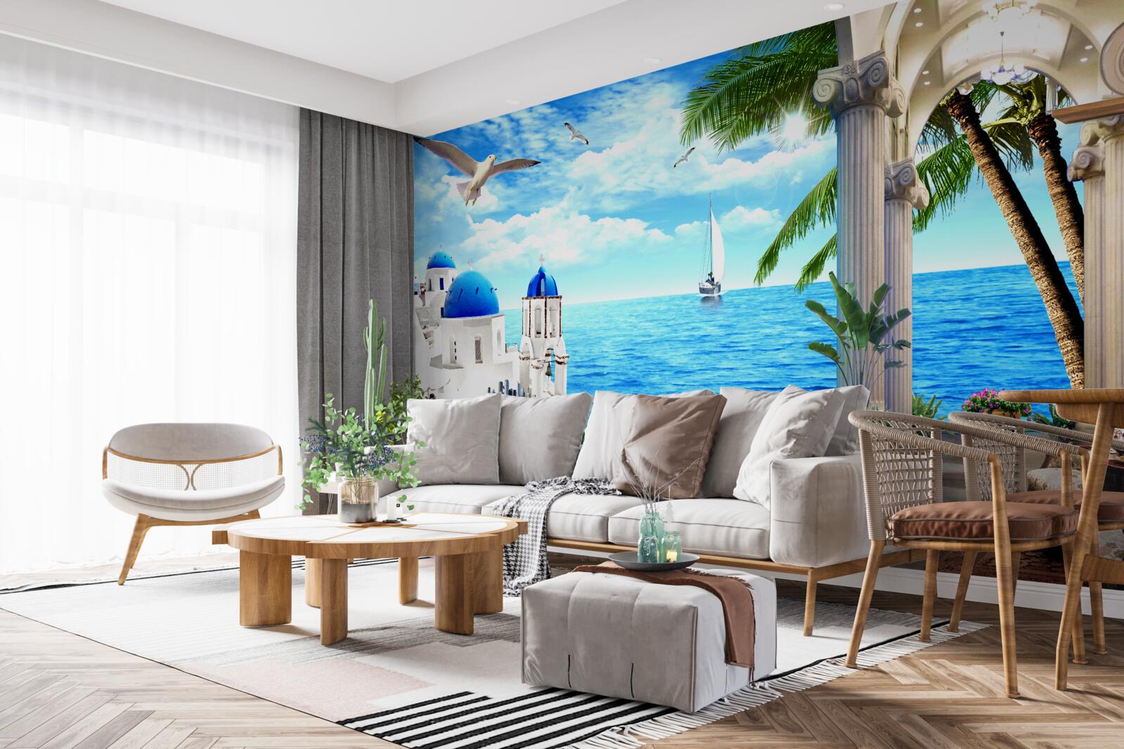 Fototapet Colonadă grecească care duce la mare