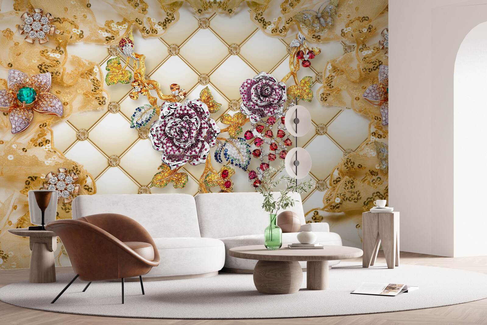 Fototapet flori de toamnă din aur și piatră