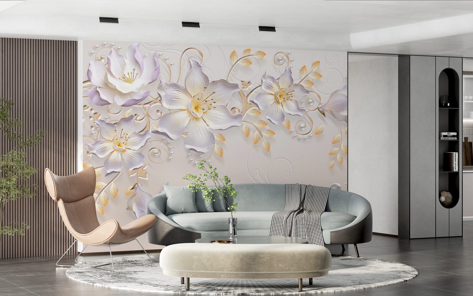 Fototapet Lebede albe ca zăpada și muguri de lumină