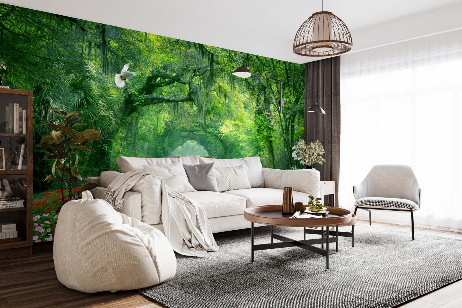 Fototapet o cărare tropicală plină de culoare, presărată cu flori, prin pădure