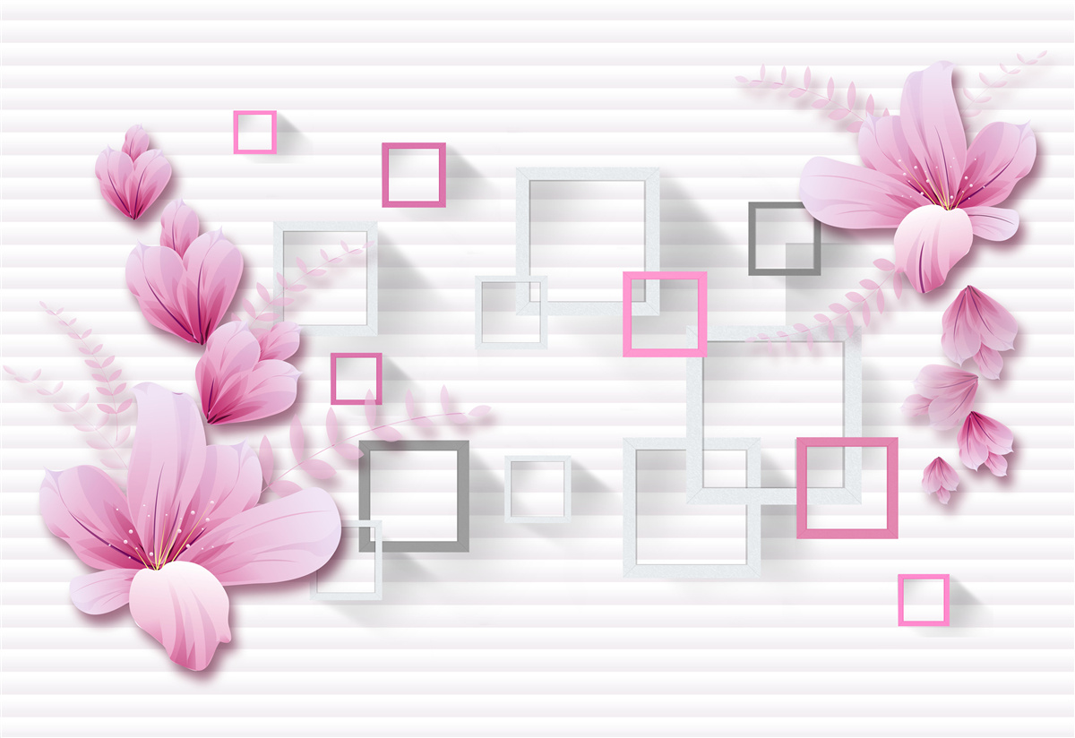 Fototapet pătrate și flori de liliac pe cărămidă albă ca zăpada