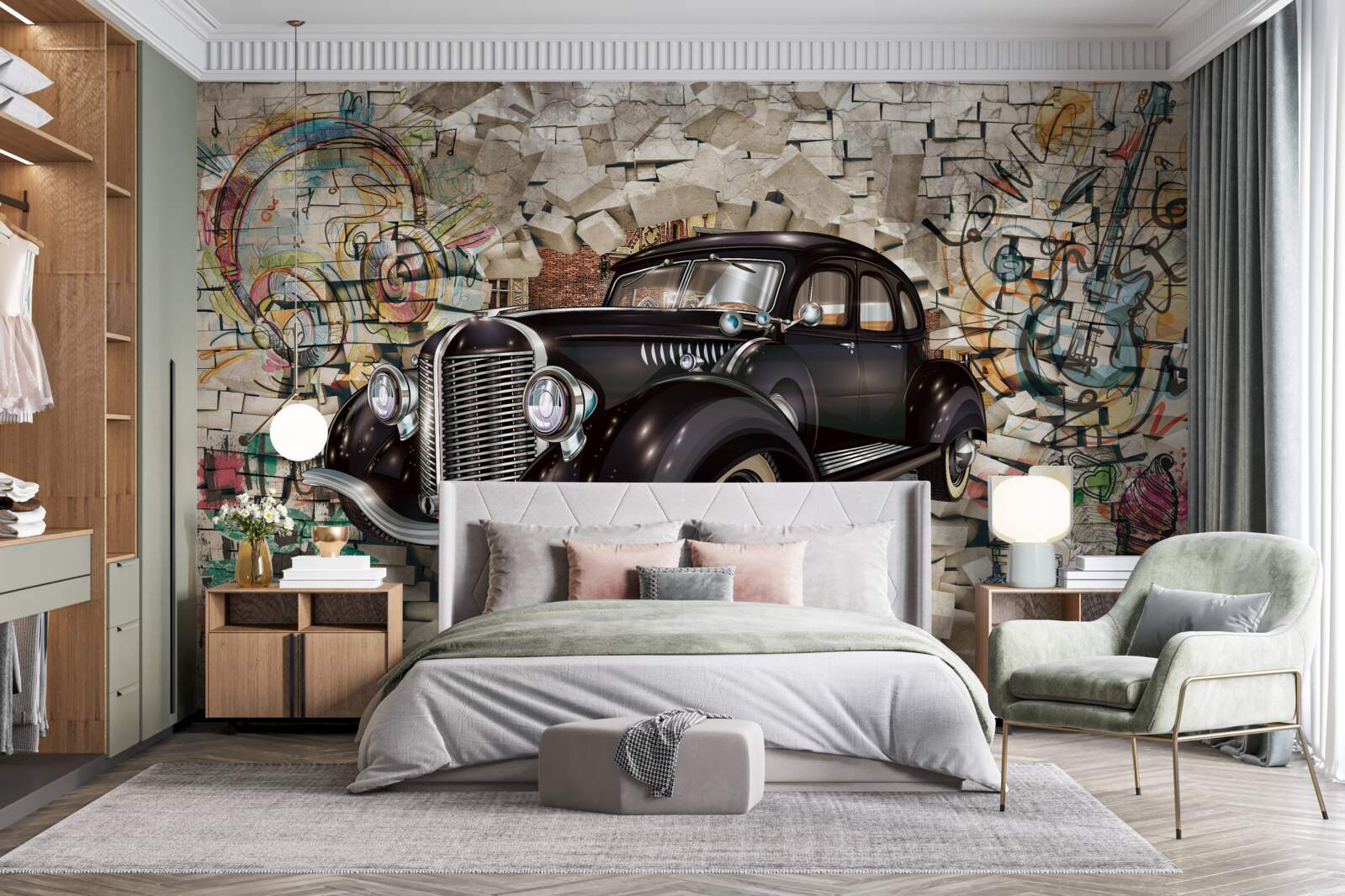 Fototapet o mașină neagră din trecut