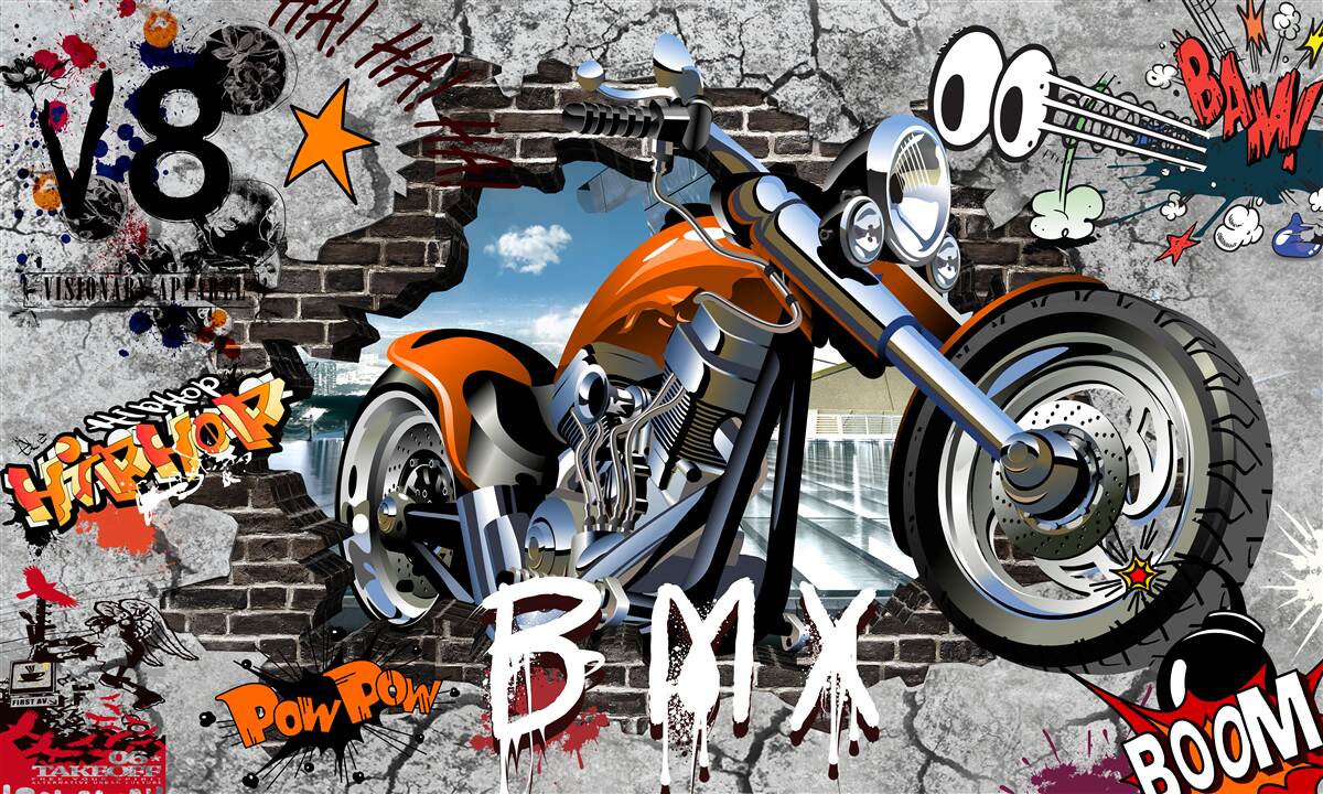 Fototapet graffiti sub forma unei motociclete