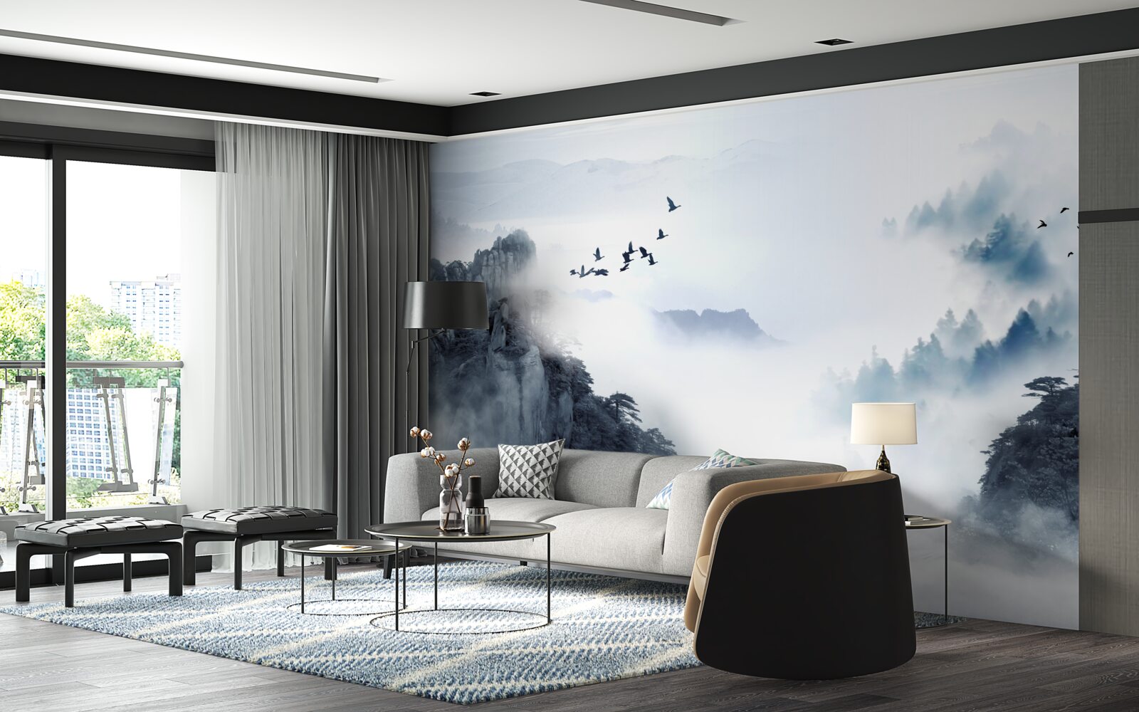 Fototapet de frica ceții reci, păsările iau înălțimile