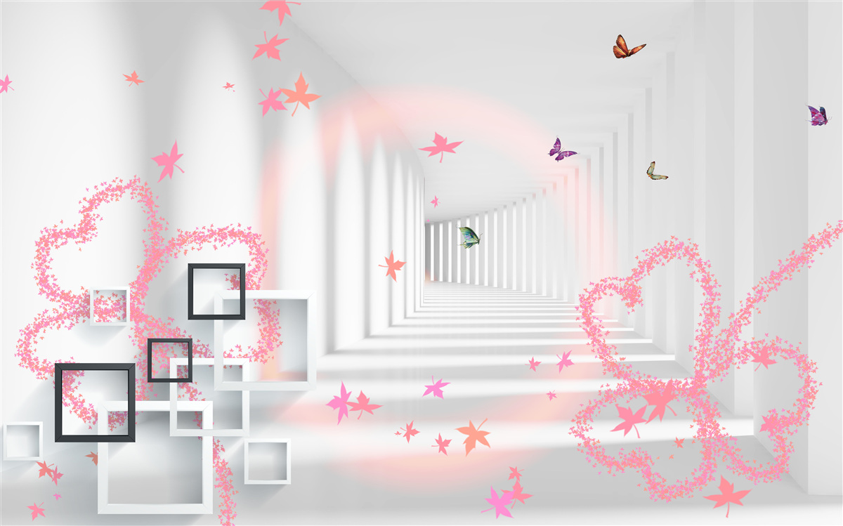 Fototapet fluturi abstracți în formă de inimi roz