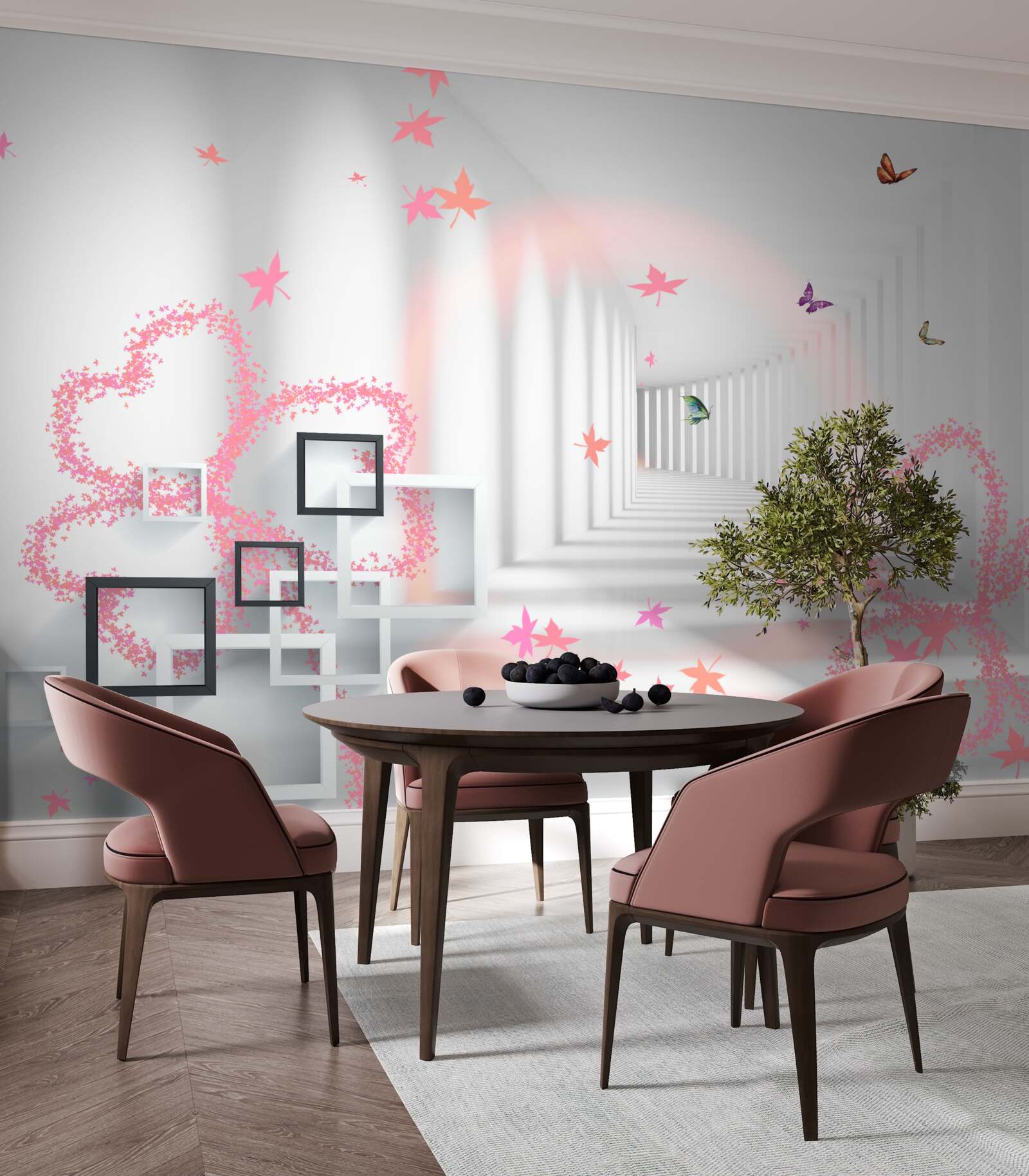 Fototapet fluturi abstracți în formă de inimi roz