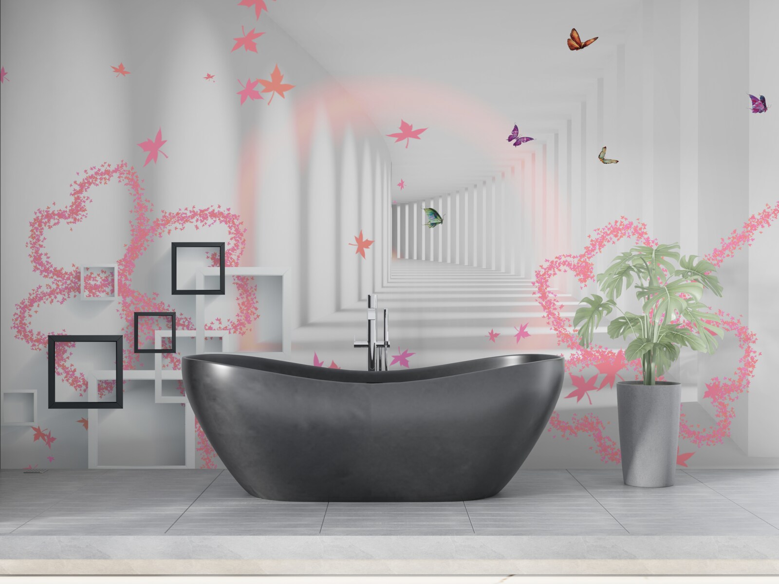 Fototapet fluturi abstracți în formă de inimi roz