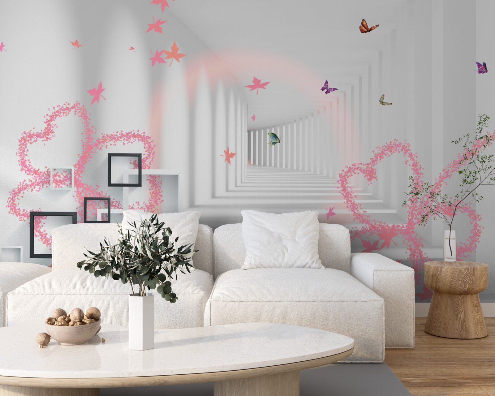 Fototapet fluturi abstracți în formă de inimi roz