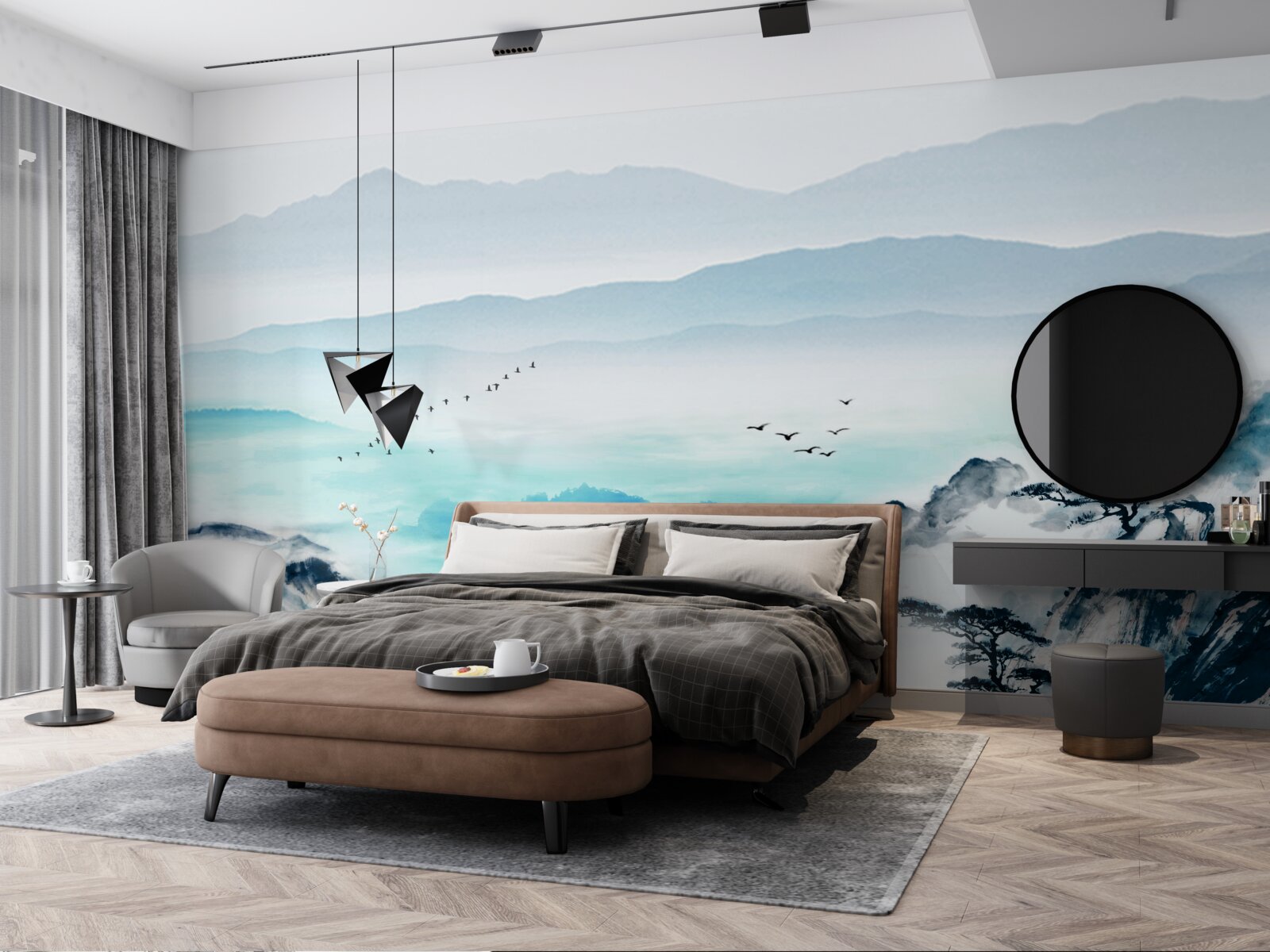 Fototapet ceață peste apa lacului