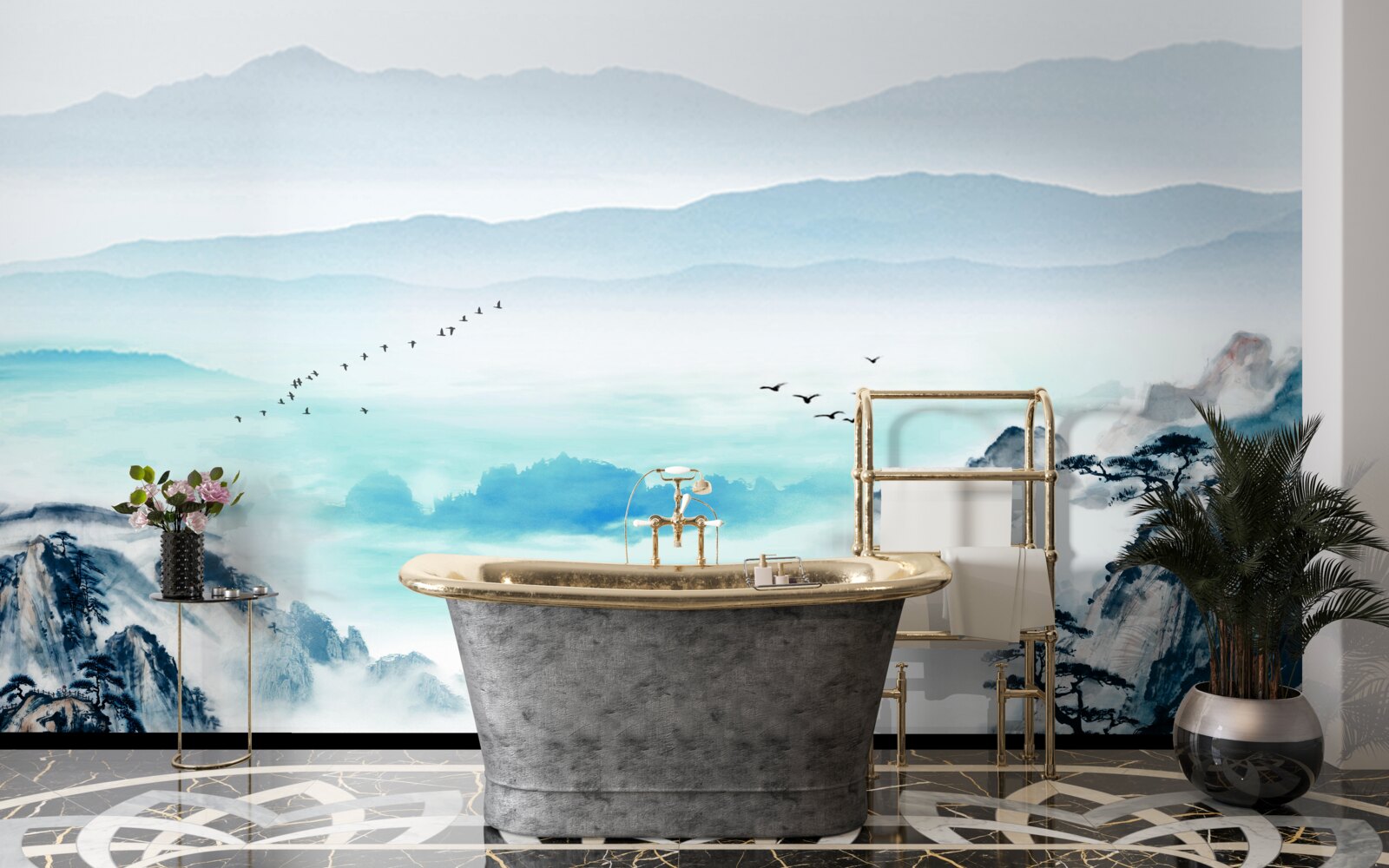 Fototapet ceață peste apa lacului