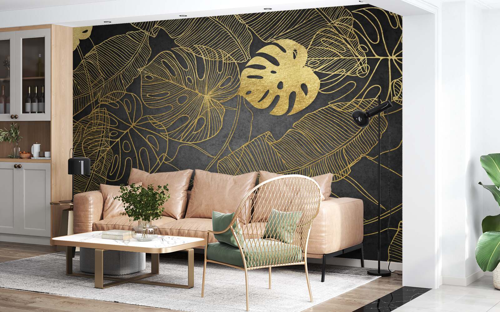 Fototapet monstera au frunze al căror contur corespunde diviziunii aurii