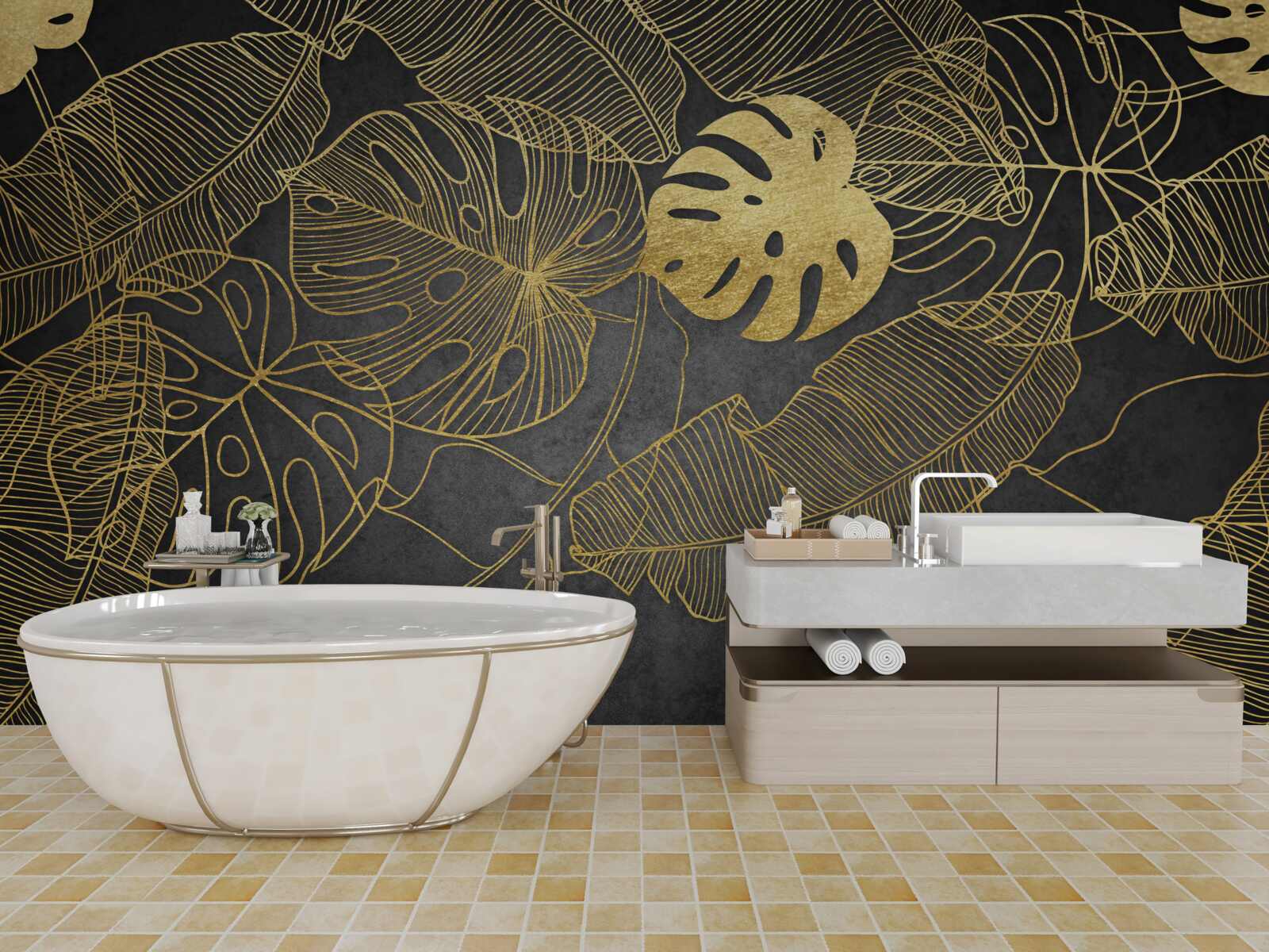 Fototapet monstera au frunze al căror contur corespunde diviziunii aurii