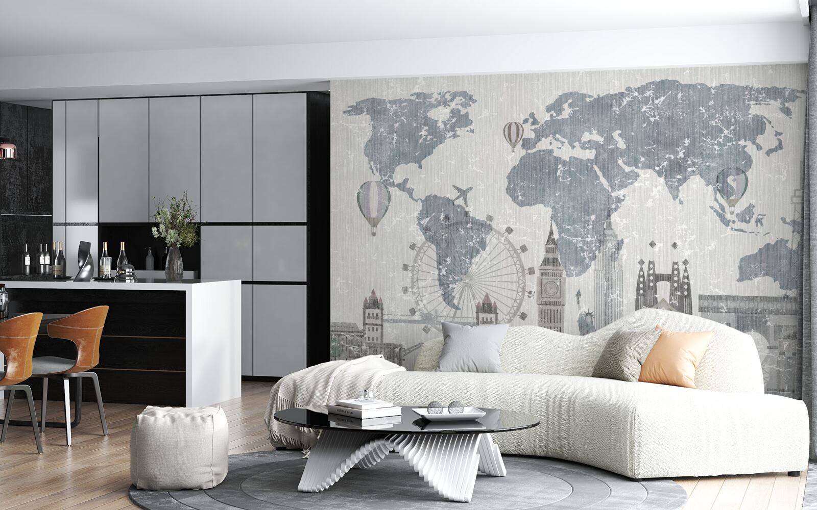 Fototapet harta lumii cu repere din londra