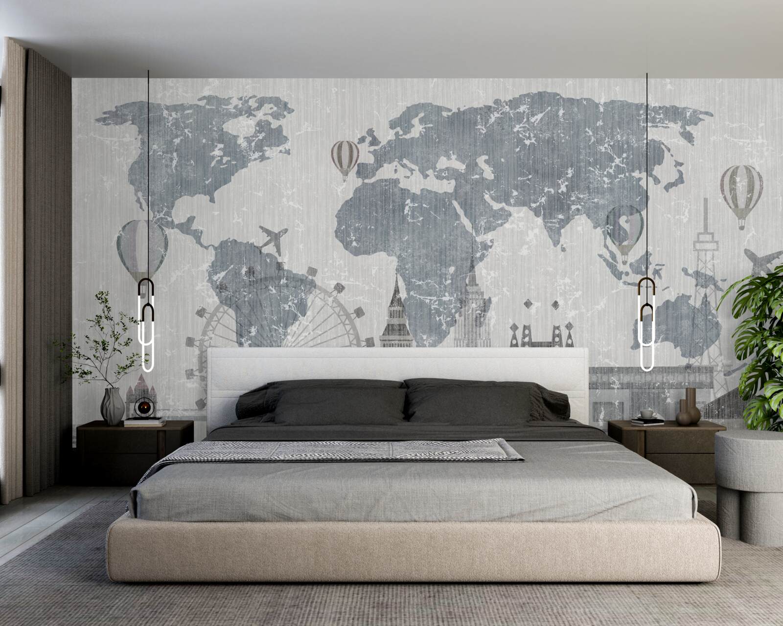 Fototapet harta lumii cu repere din londra