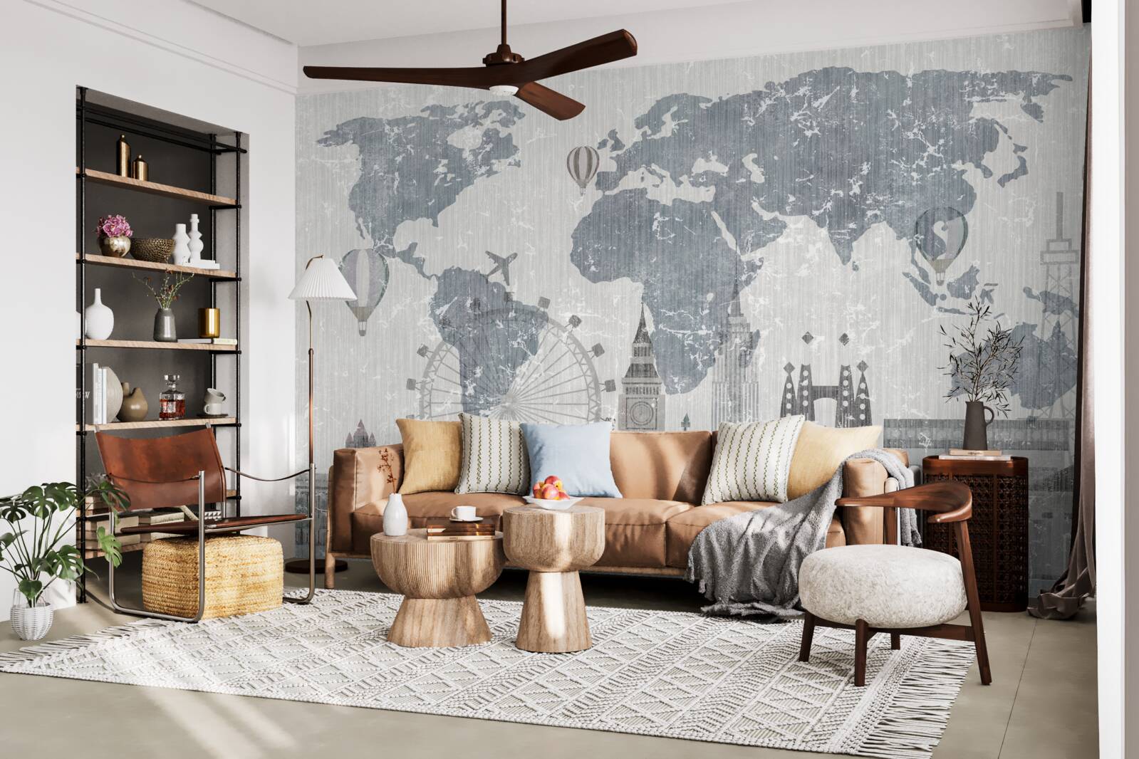 Fototapet harta lumii cu repere din londra