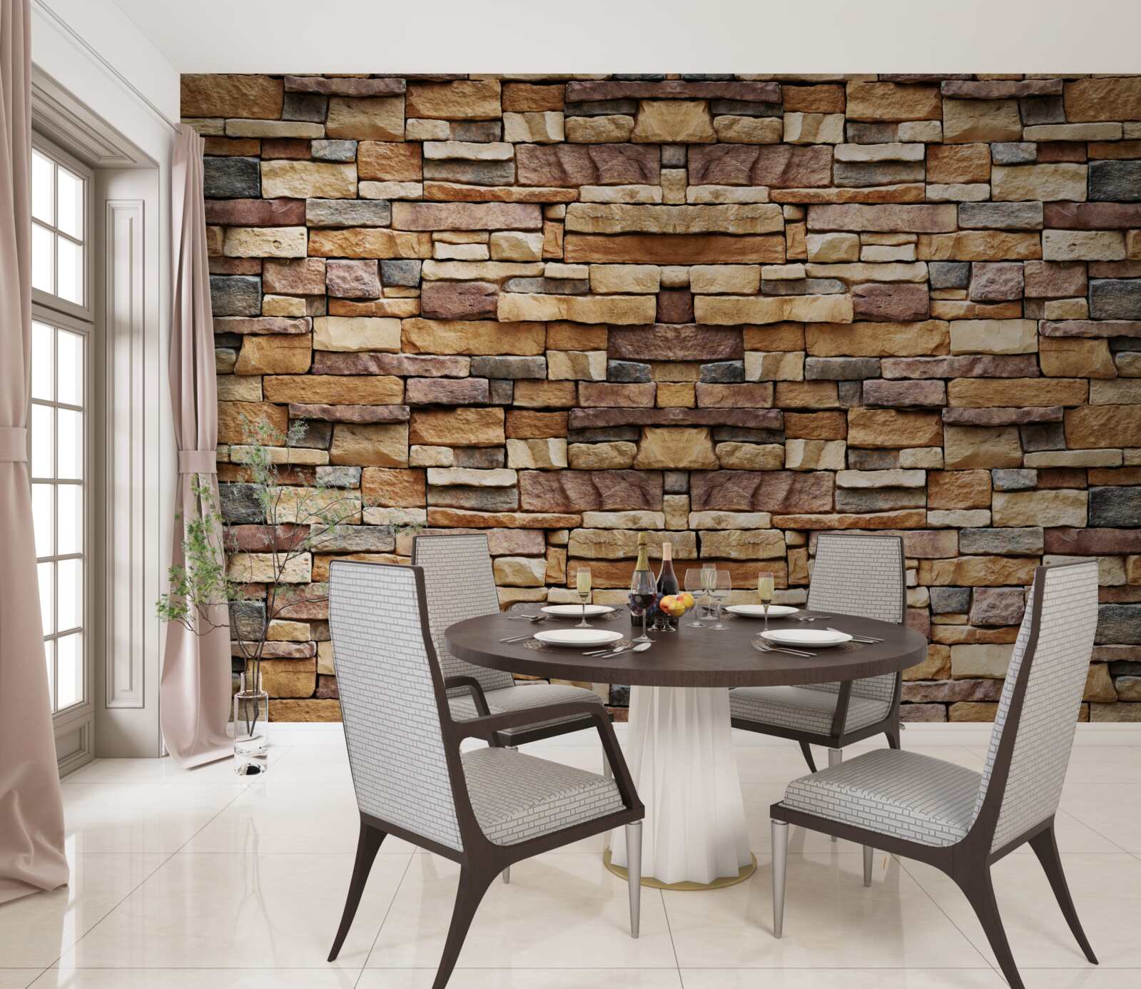 Fototapet Un zid compus din pietre multicolore