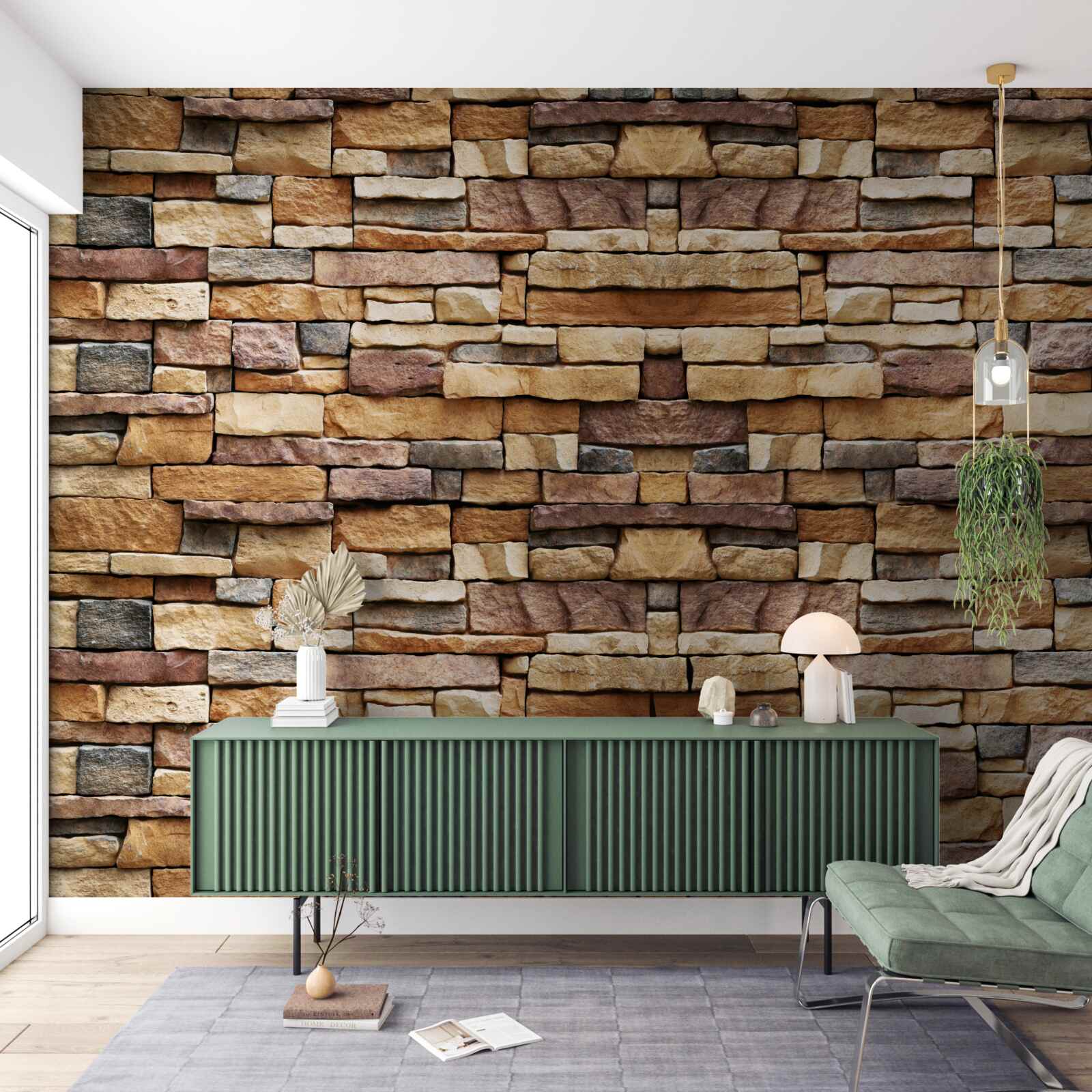 Fototapet Un zid compus din pietre multicolore