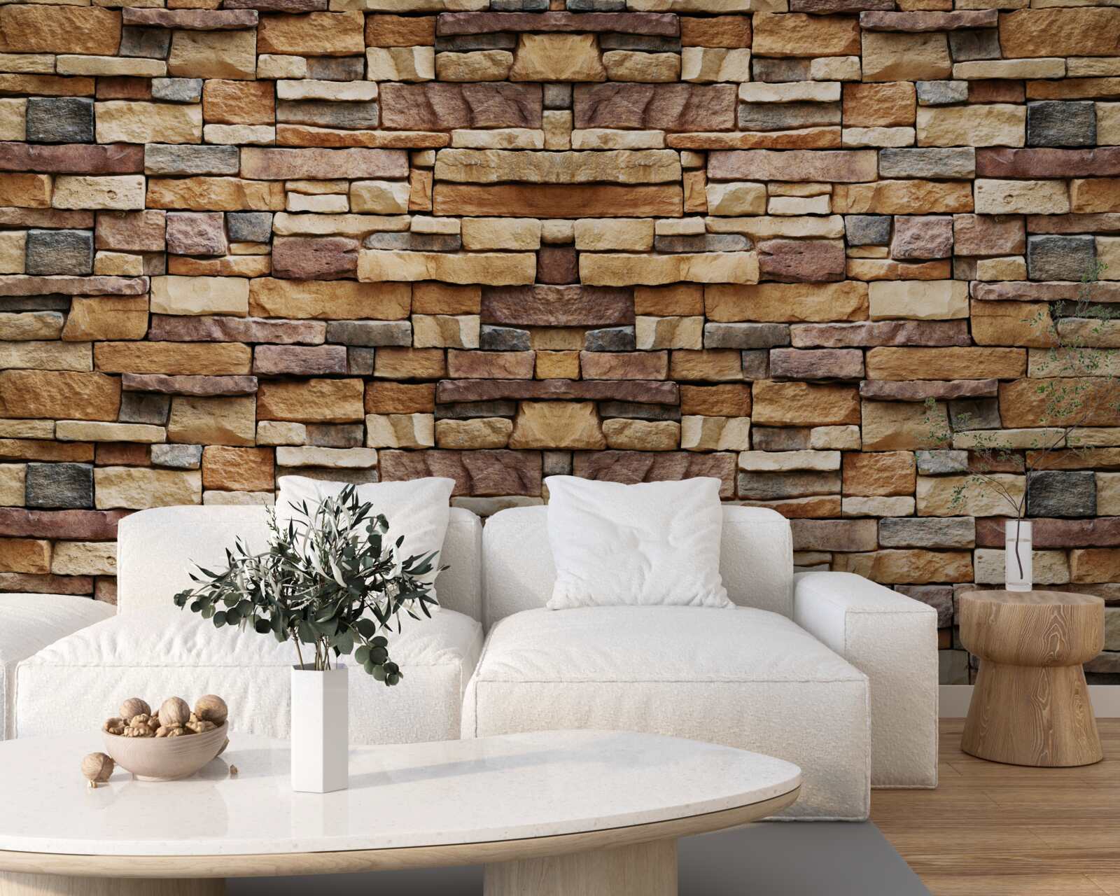 Fototapet Un zid compus din pietre multicolore