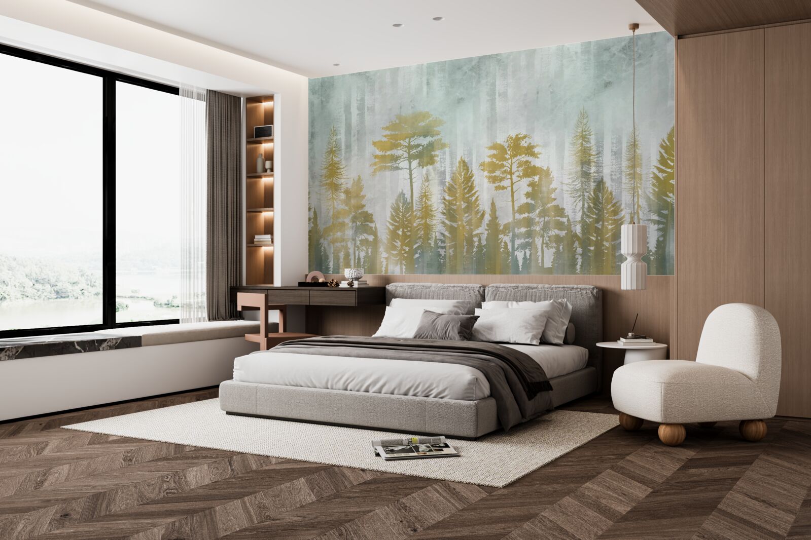 Fototapet toamna în pădurea învăluită în ceață