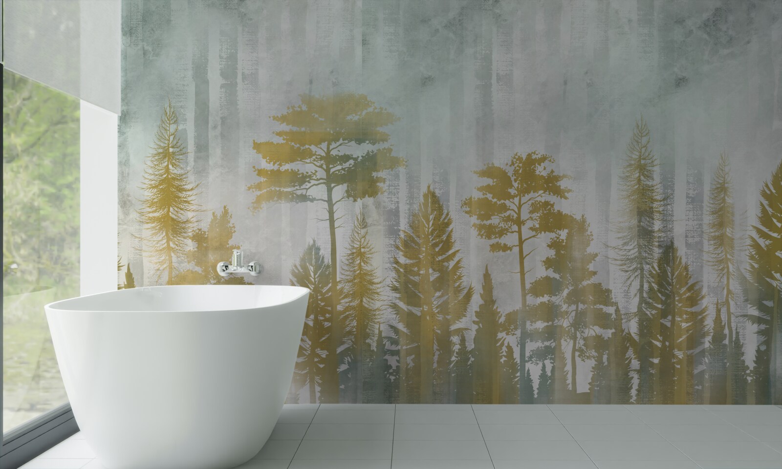 Fototapet toamna în pădurea învăluită în ceață